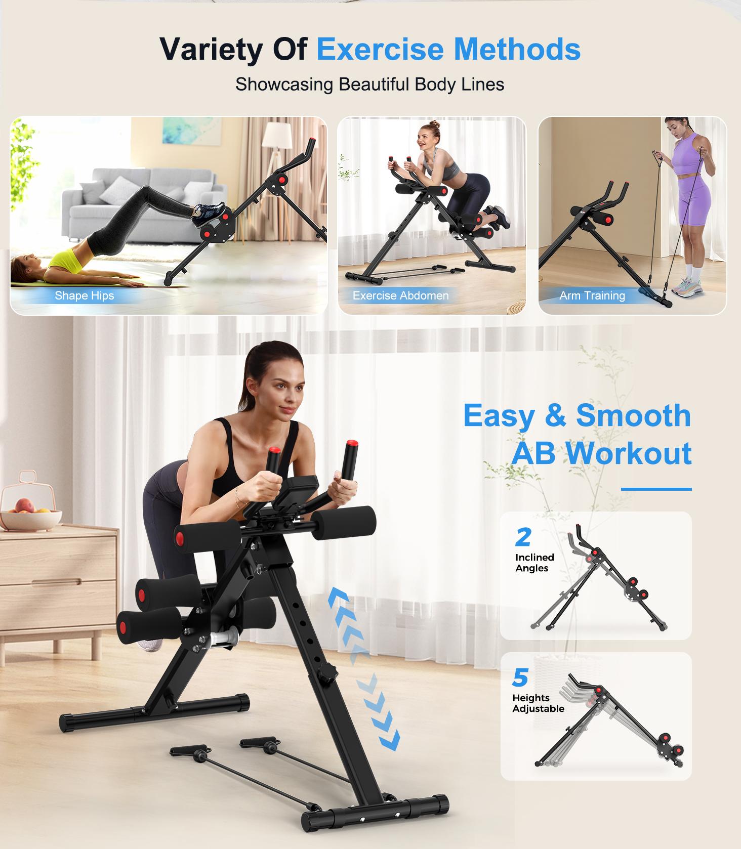Relife Sports Adjustable Foldable Ab Trainer Machine with LCD Monitor | Home Gym Core, Abs & Waist Shaper | Knee Protection & Resistance/Elastic Bands | Arm, Leg & Buttocks Workout Equipment | Beginner-Friendly