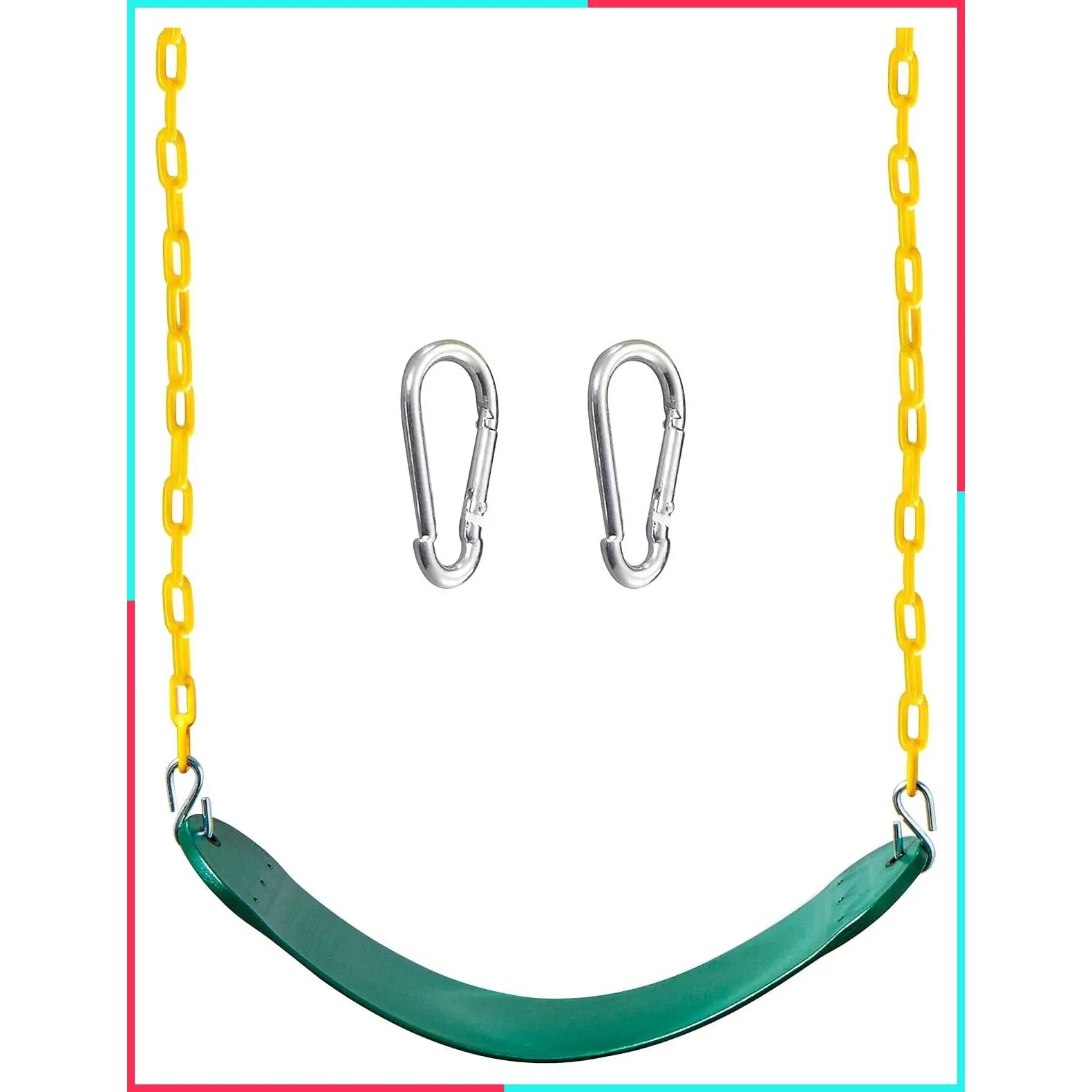 Heavy Duty Green Swing Seat with 66-Inch Chain, Replacement Swing Set Accessories with Snap Hooks for Kids Outdoor Playground