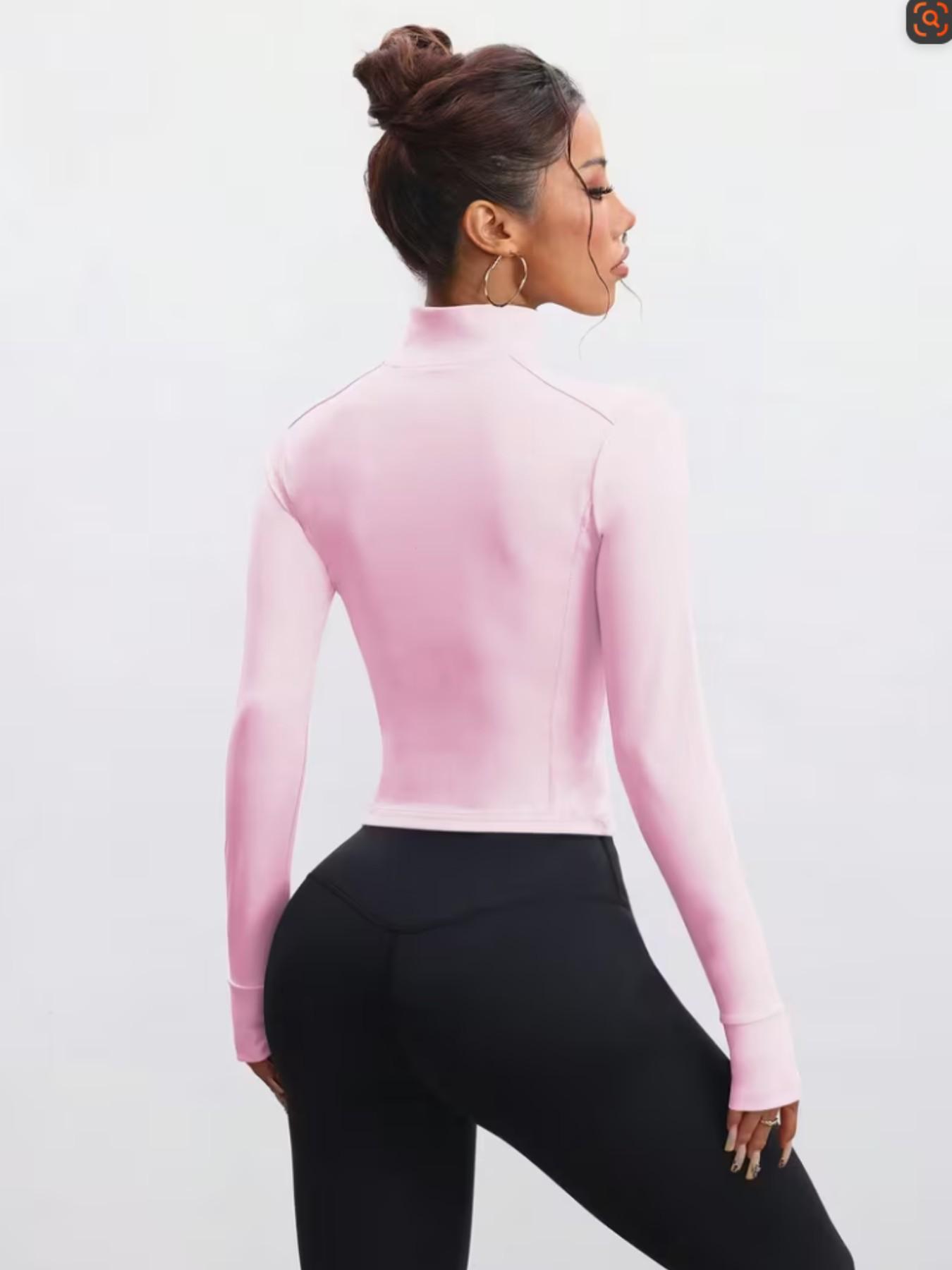 Women's Long Sleeve Sports Jacket, Full Zipper, Thumbholes, Stand Collar, Ideal for Running, Gym, Yoga, Outdoor Training, All Seasons, Workout Clothes Women