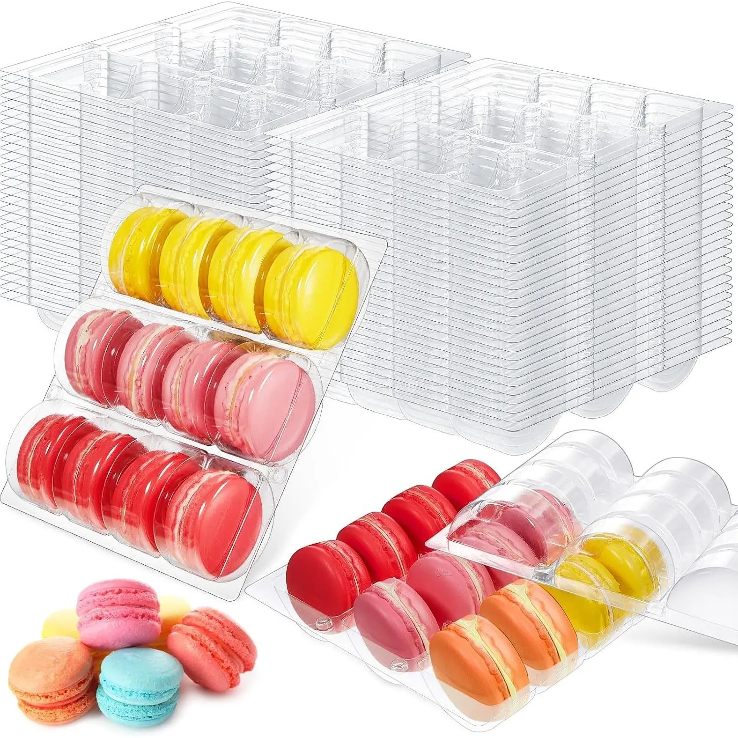 12 Pcs Clear Plastic Macaron Boxes Storage Containers Packaging Display Trays for Cookies Wedding Party Gifts