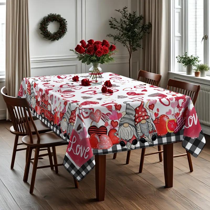 Valentine's Day Tablecloth, Mini Heart Design, Indoor & Outdoor Use, Kitchen Dining Room Decor, Christmas New Year Holiday Party Wedding, Rectangle Tablecloth, Picnic Table Cover
