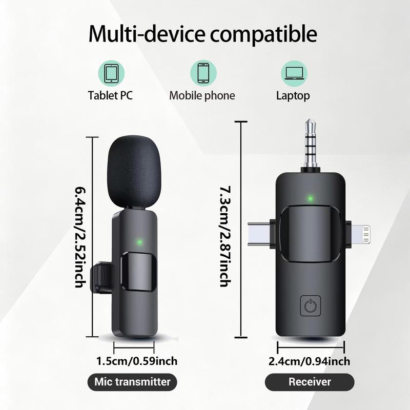 3-In-1 Wireless Lavalier Microphone for iPhone, Android, PC, USB-C, Noise Cancelling Lapel Mic for Interviews, Videos, Podcasts, Conferences, Wireless Mic Receiver