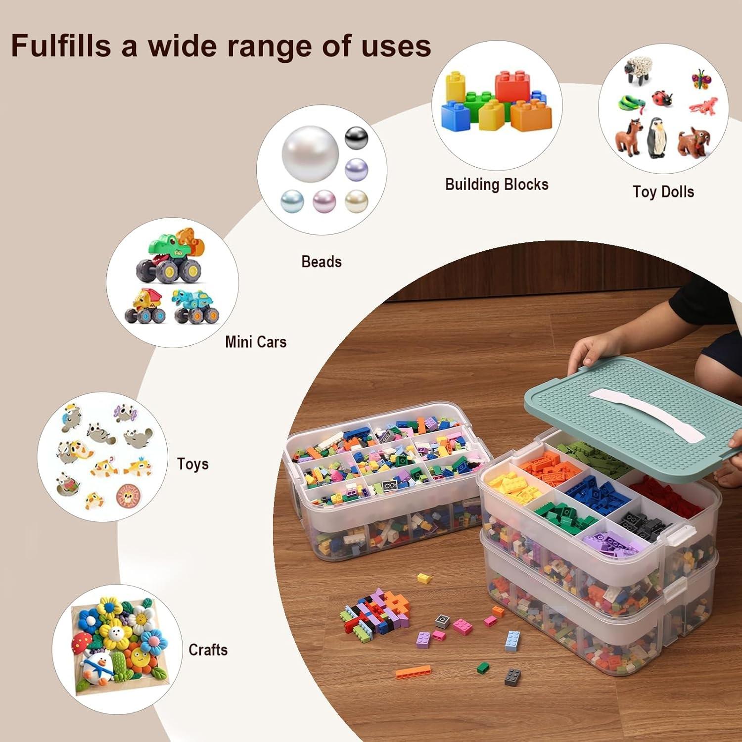 3-Layer Toy Storage Box, Plastic Organizer Bin, Home Organizer, Lego Brick Stackable Container, Game Room Storage Box, Fits Lego, Board Games, Mini Figures