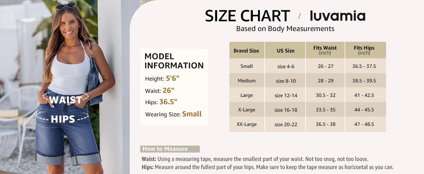luvamia Jean Bermuda Shorts for Women High Waisted Knee Length Cuffed Long Stretchy Denim Shorts Loose Summer Jorts