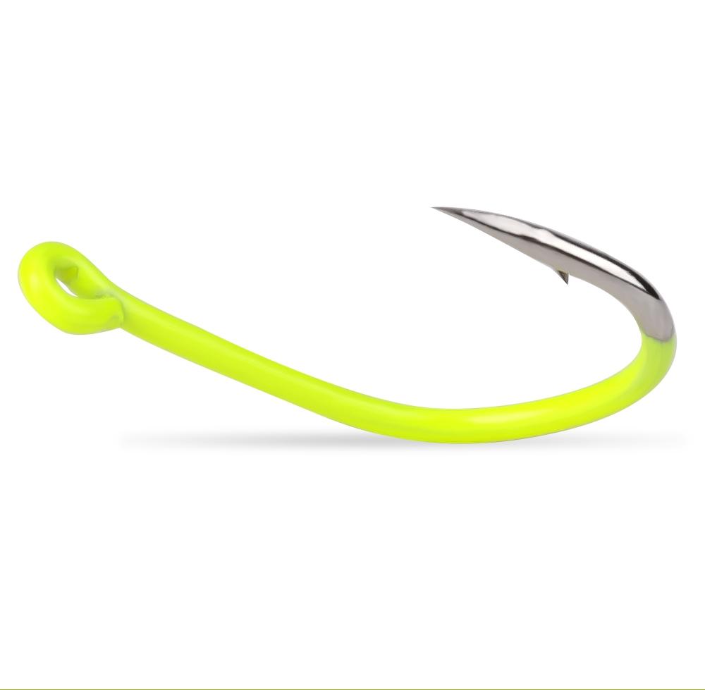 FTK Ise-ni Fishing Hooks, Fluorescent Yellow, Flattened, 50pcs, Stainless Steel, High-Carbon Steel, Barbed