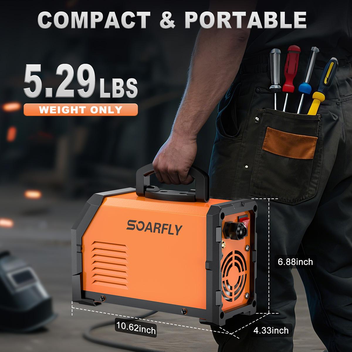 SOARFLY 250A Mini Welder Machine – 5000W 110V/220V Stick Welder with Large LED Display, Electrode Holder, Earth Clamp, Welding Rods & Gloves