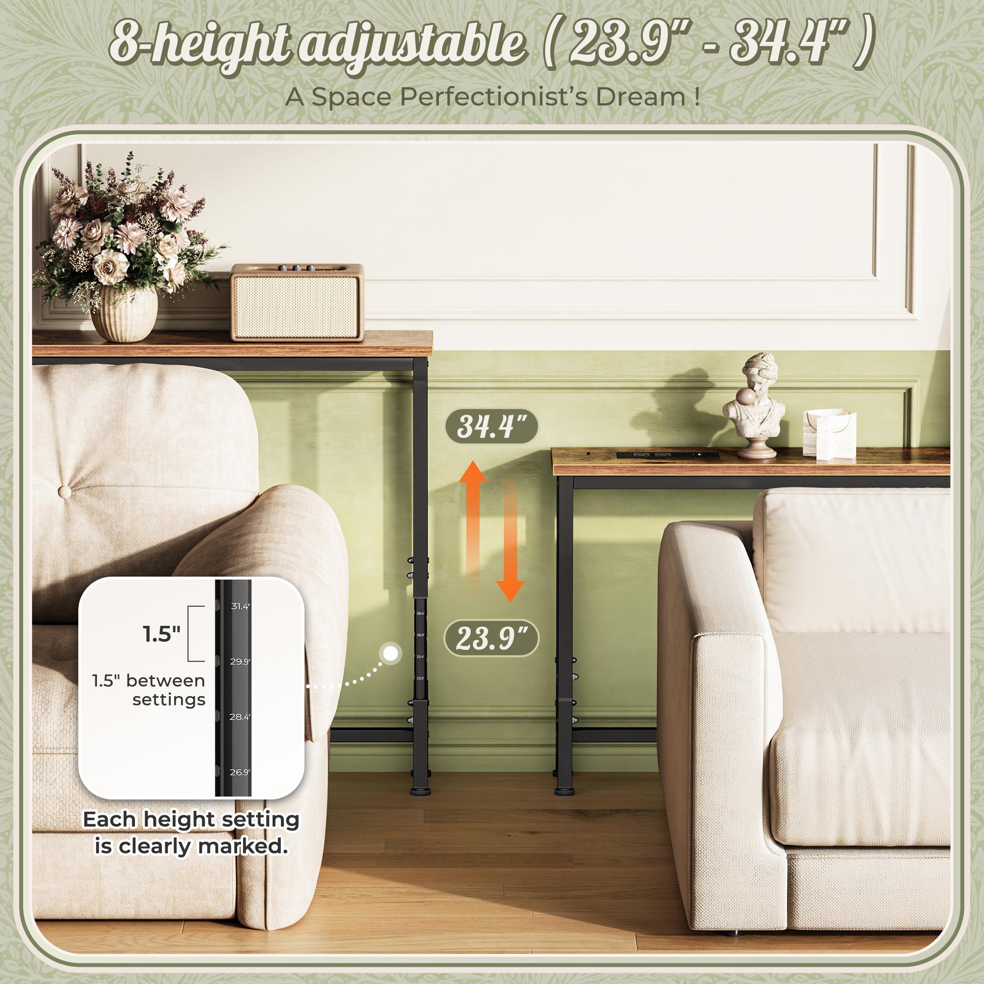 SUPERJARE Long Couch Table with Outlet, Sofa Table with Charging Station, Narrow Hallway Entryway Table, Behind Couch Table, for Living Room