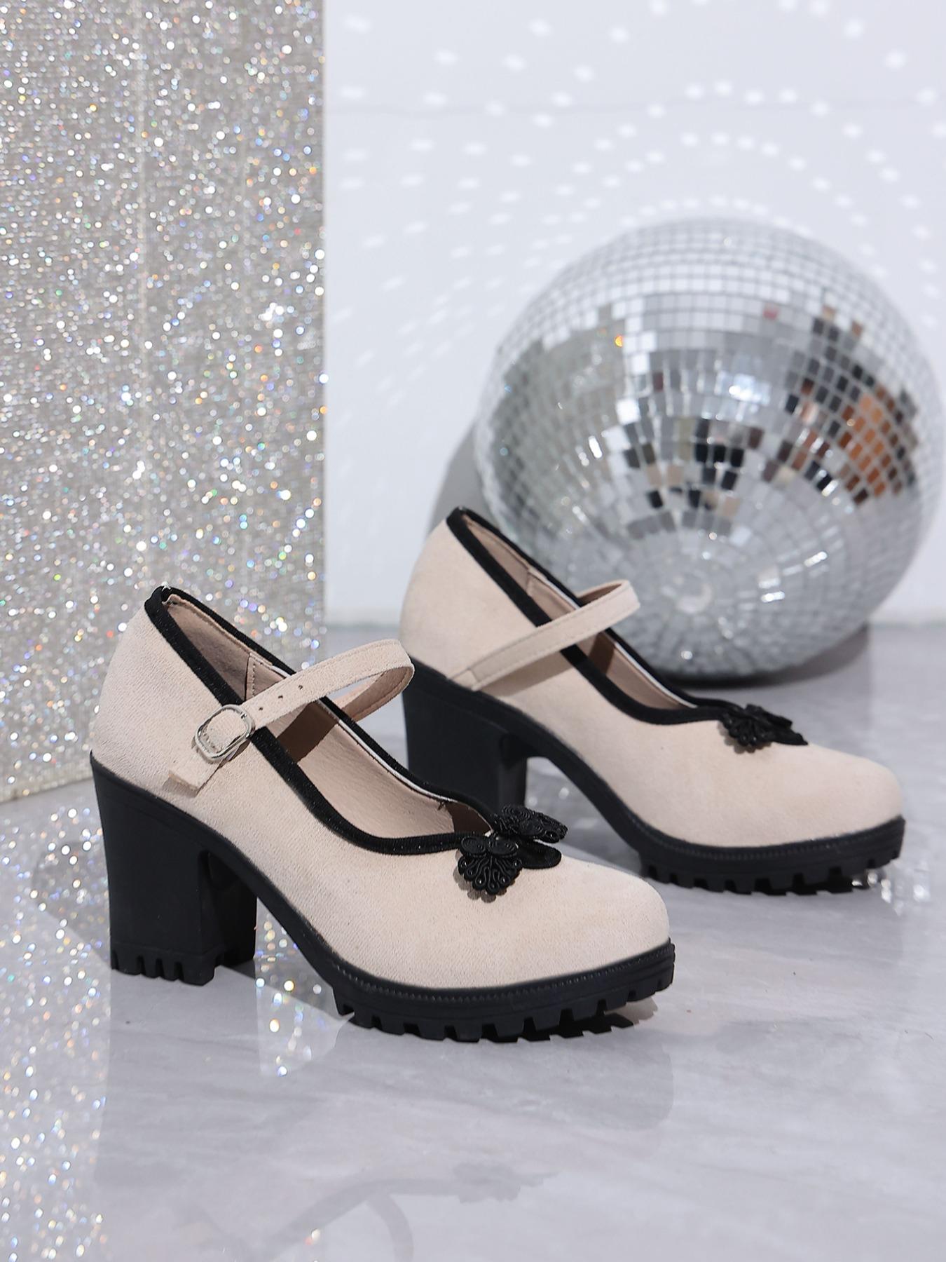 Women's Comfortable Round Toe High Heel Shoes, Vintage Style Chunky Pumps Size 36-43, Spring & Fall Fashion Single Sole