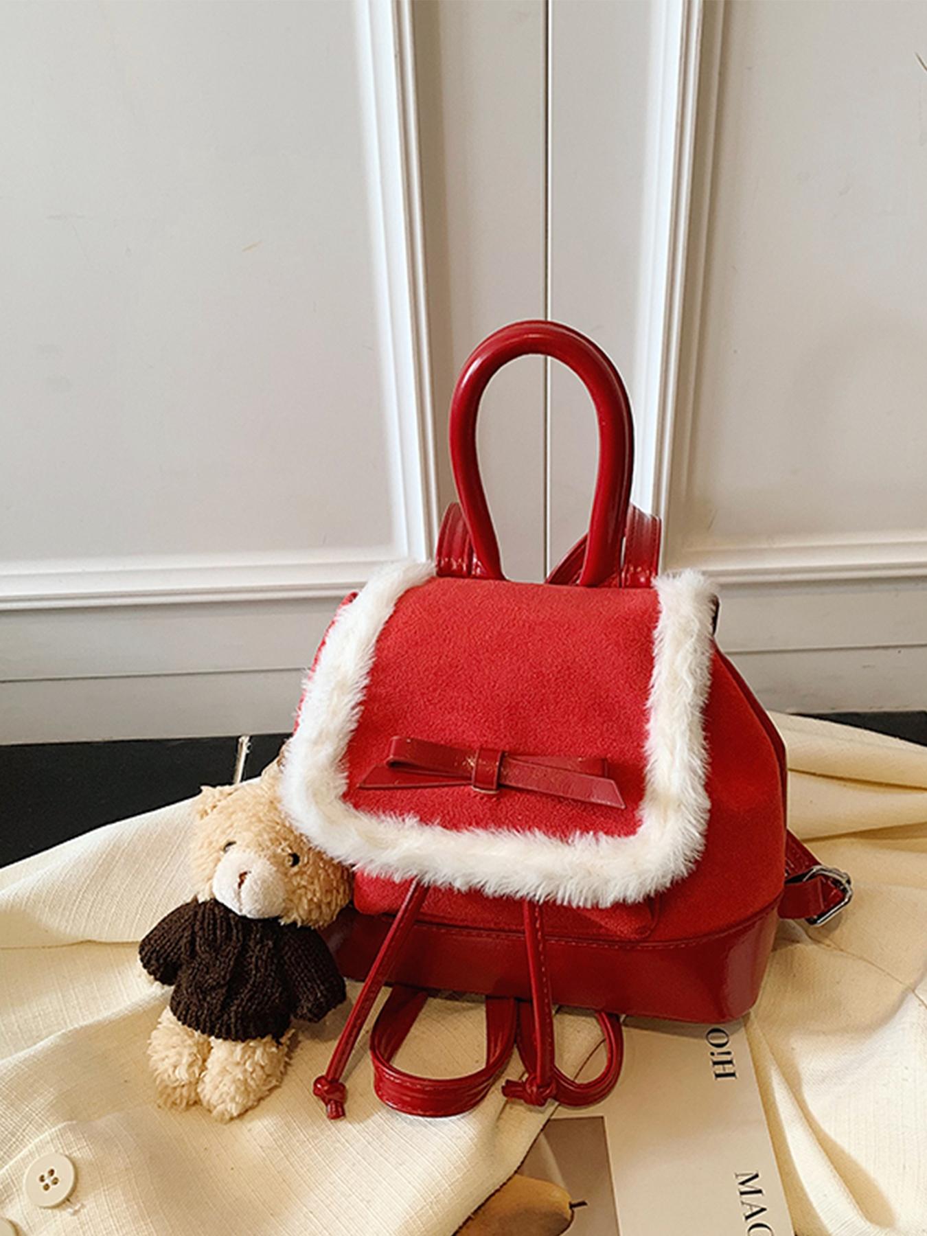 New Winter Plush Patchwork Shoulder Bag, Cute Mini Fall & Winter Essential, Fashion Backpack for Women, Christmas Party Must-Have