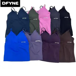 DFYNE Seamless Workout Set for Women 2 Piece - Crossover High Waisted Flare Pants and V Neck Longline Sports Bra Yoga Gym Outfits