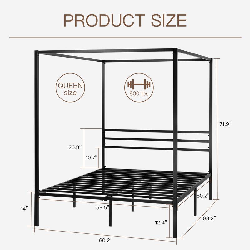 MUTICOR Metal Canopy Bed Frame, Full/Queen, Sturdy and Durable, No Mattress & No Curtains, No Box Spring Needed#TikTokShopBlackFriday #ChristmasGifts