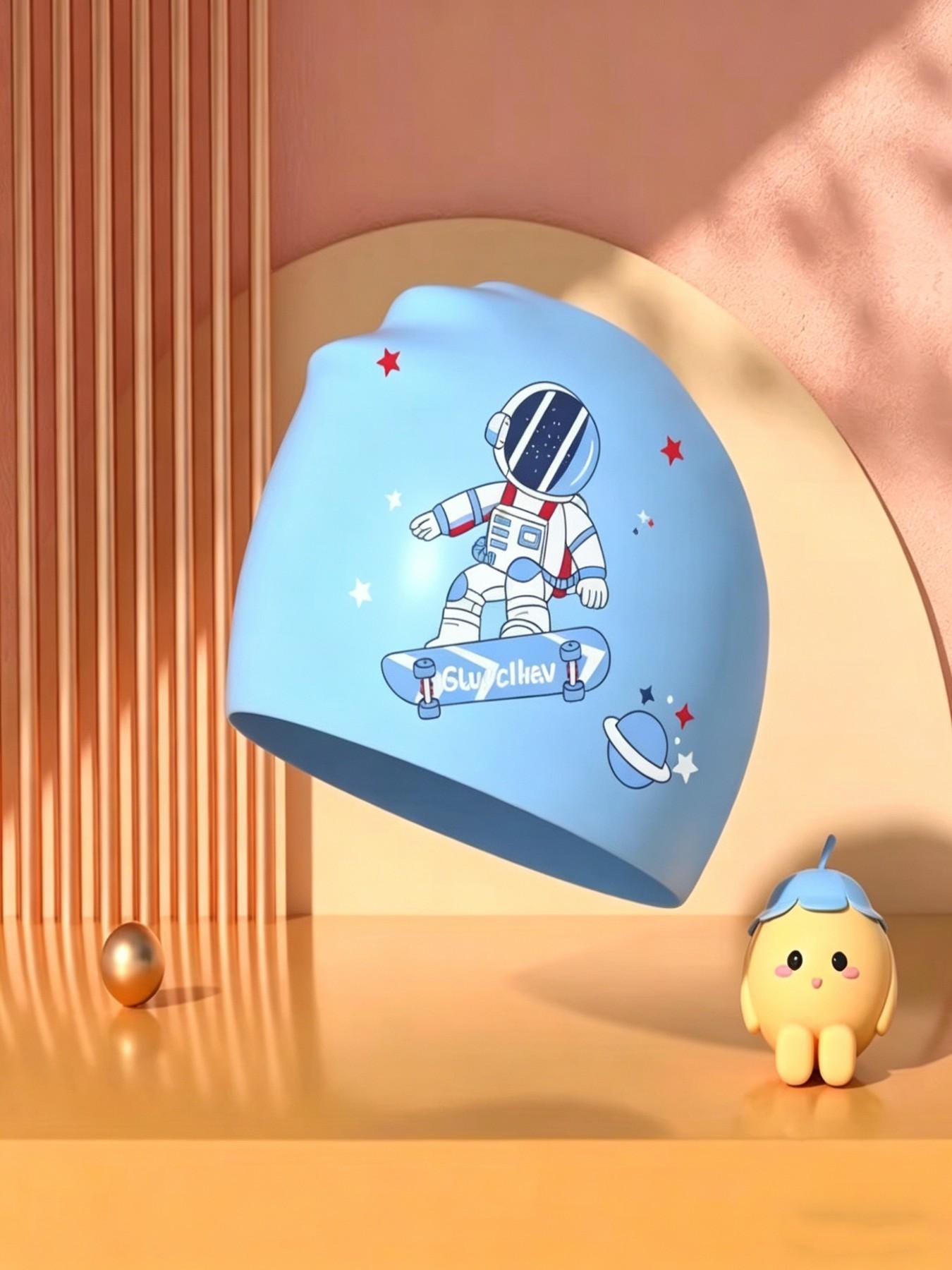 Silicone Swim Cap, Waterproof, Non-Irritating, Unisex, Large Size, High Elasticity, Cartoon Swan Print, Ideal for Boys and Girls