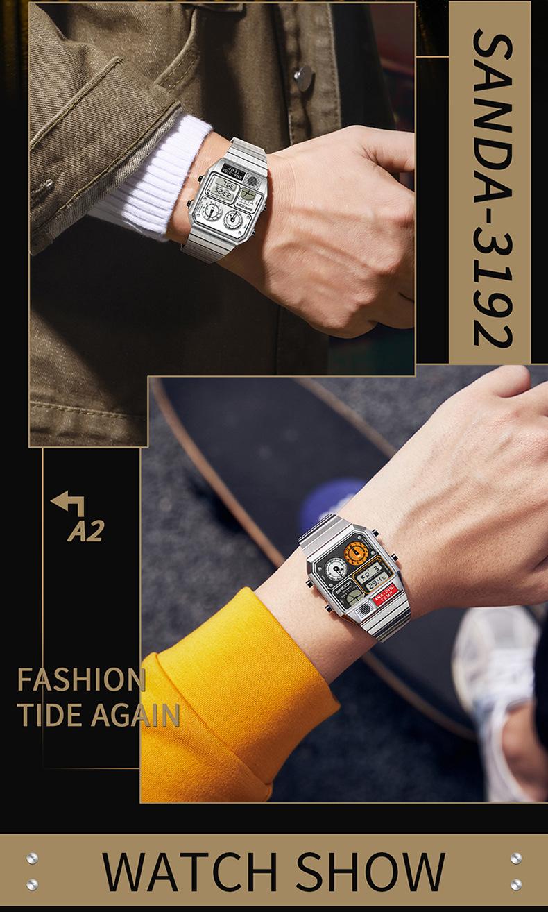 Trendy Men's Square Dial Digital Watch, Street Style Waterproof Luminous Watch, Multifunctional Timepiece with Temperature Measurement & Stopwatch