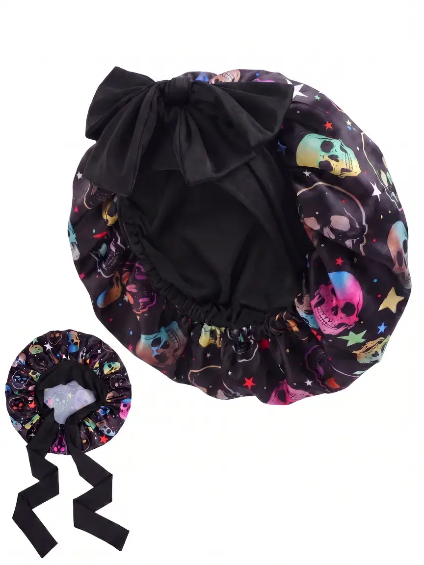 Y2K Sleep Cap with Bow Tie, Adjustable Elastic Fit, Comfortable Sleeping Headwear, Perfect for Bathroom & Shower, Lightweight Stretch Nightcap, Elastic Hair Bonnet