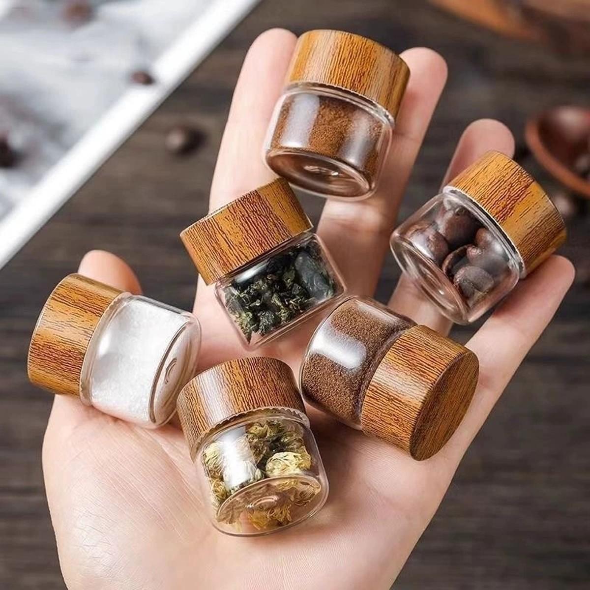 3pc Mini Glass Sealed Jars Food Grade Coffee Powder Gold Beans Storage Bottles Portable Tea Containers Small Empty Bottles