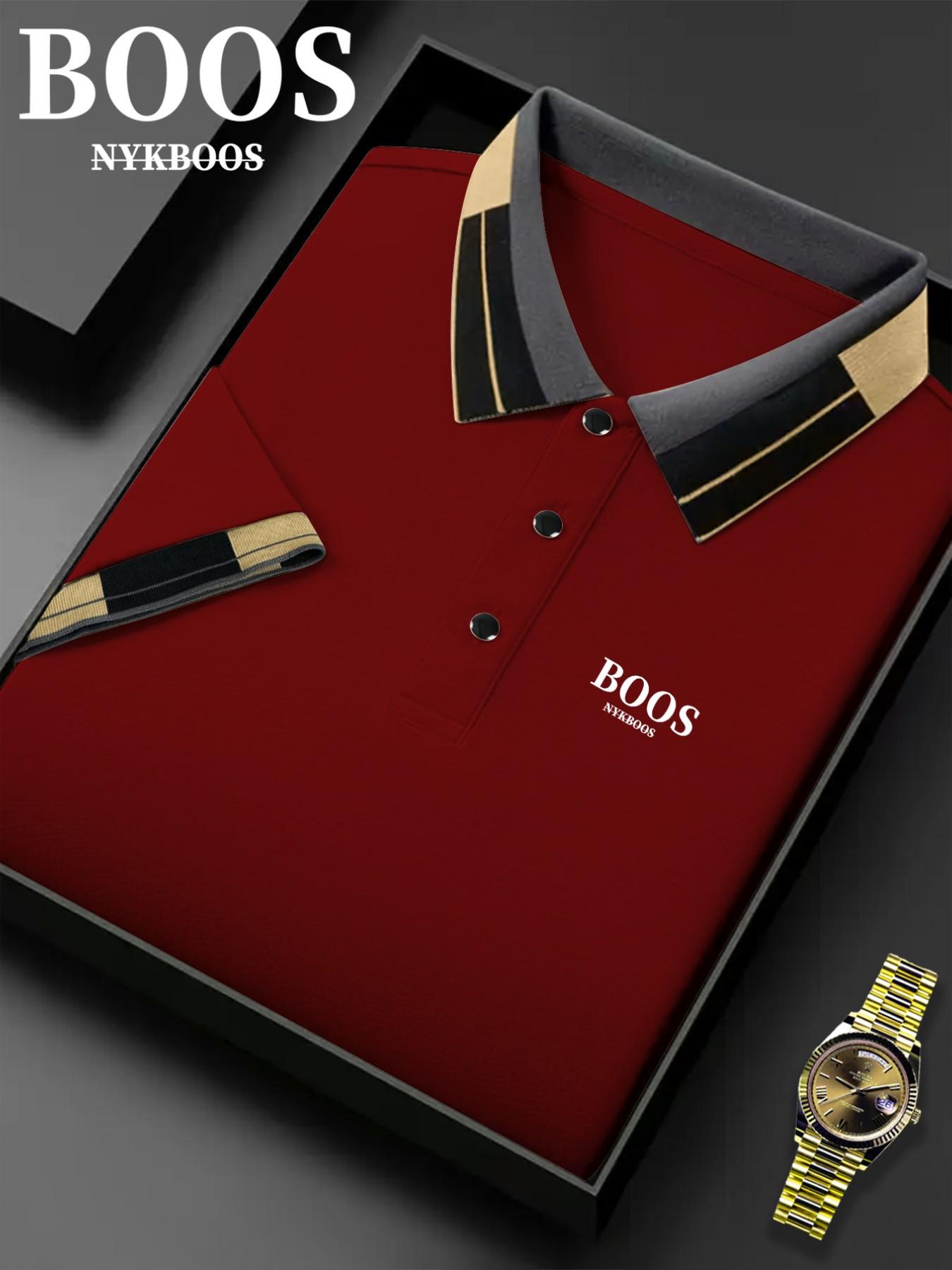 Hh3425 Fashion Boss Logo Print Men's Polo Shirt, Elastic Casual Breathable Four-Season Comfortable Durable High-End Polo Top