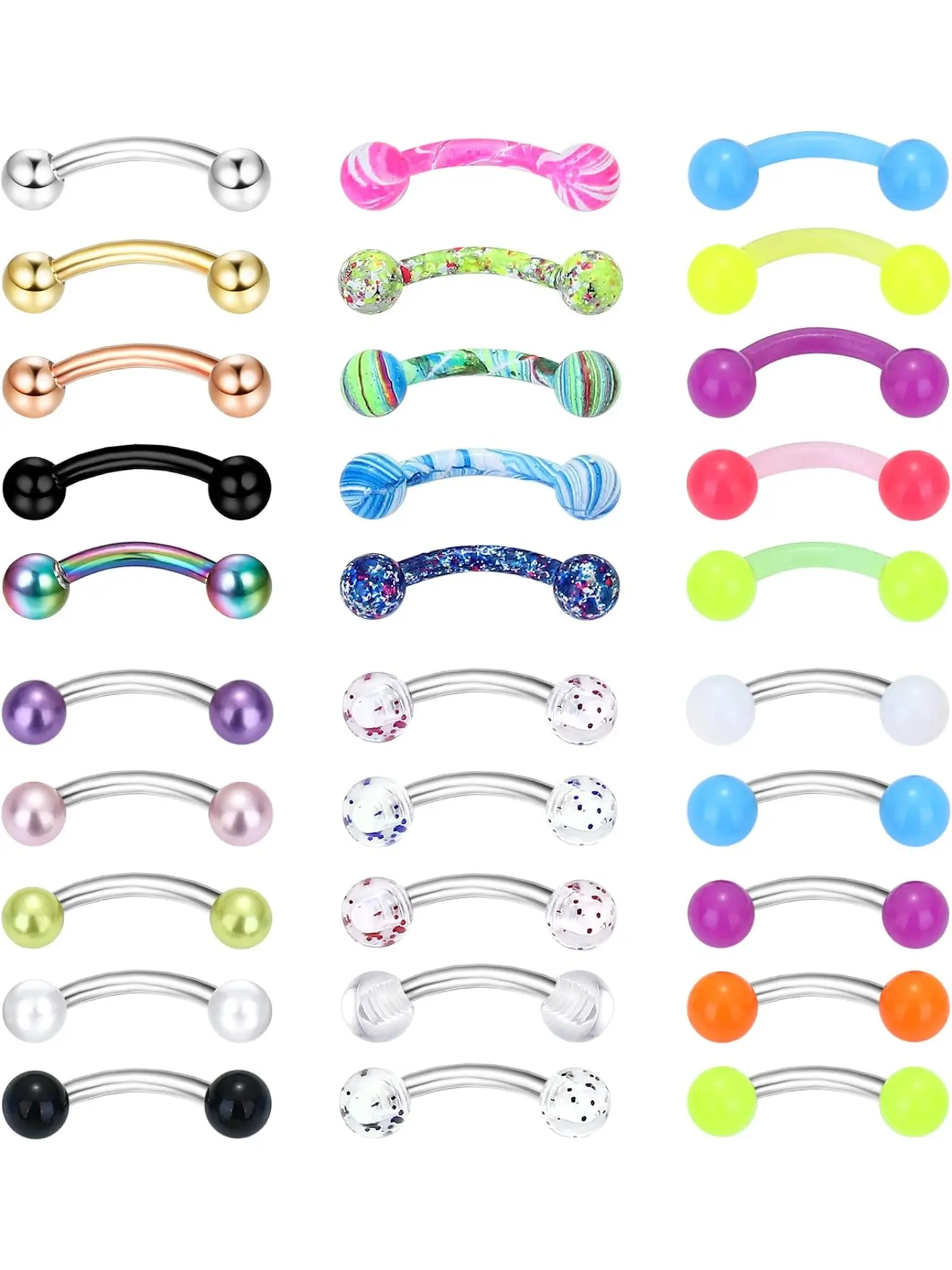 16G Curved Barbell Piercing Jewelry Body Jewellery for Women Men, Stainless Steel Rook Daith Eyebrow Rings, 6mm Multi‑Size Helix Tragus Snug Lip Belly Button Piercing, for Daily Wear, Festival Party & Piercing Lover Gifts