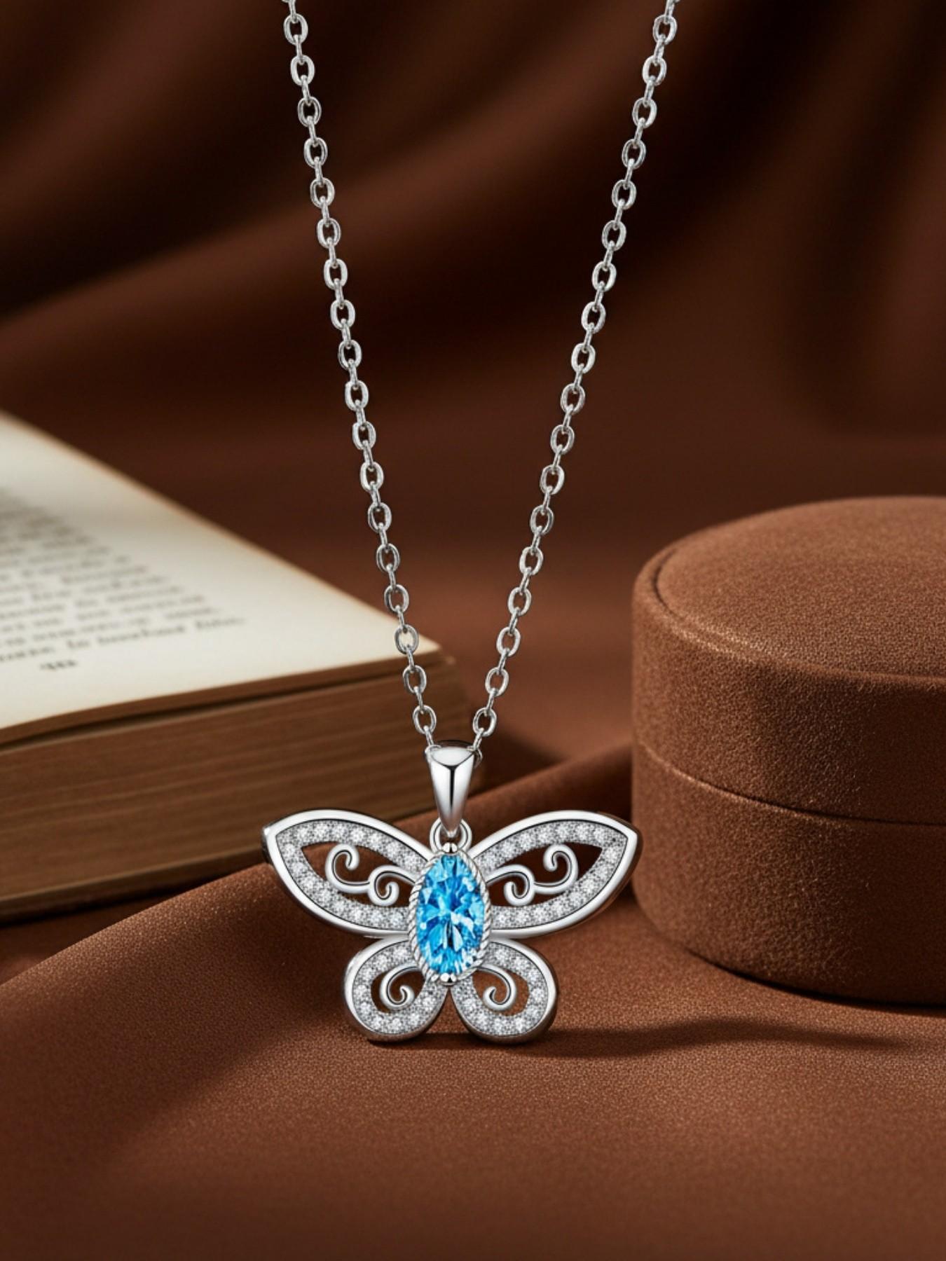 Star Blue Butterfly Rhyme · Tender Wish Original light luxury & premium sapphire butterfly necklace.Paired with a surprise double-door preserved rose jewelry gift box.Ideal gift for birthdays, Mother’s Day and Valentine’s Day.