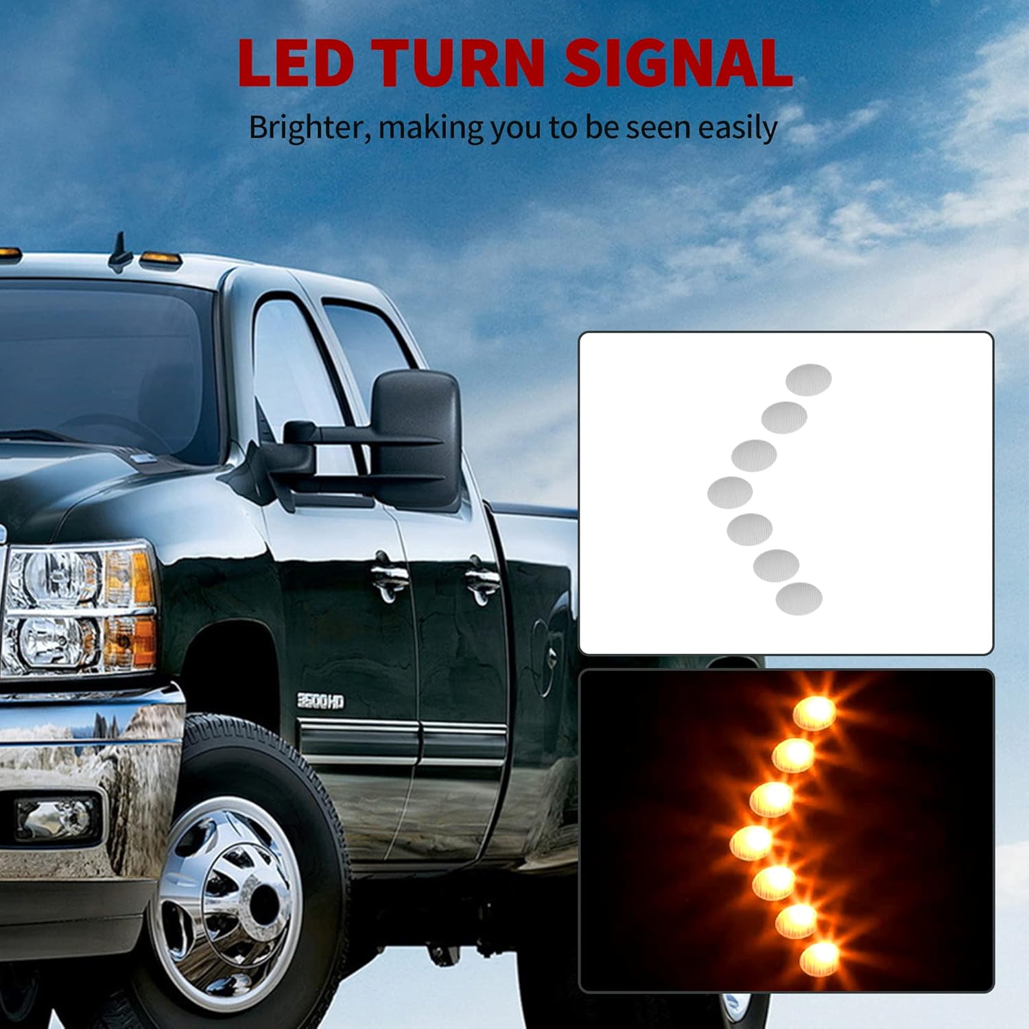 OEDRO Towing Mirrors Compatible with 2007-2013 Chevy Silverado 2500HD/3500HD, GMC Sierra, Suburban 1500/2500, Tahoe, Tow Mirrors with Power Heated LED Turn Signal Telescoping