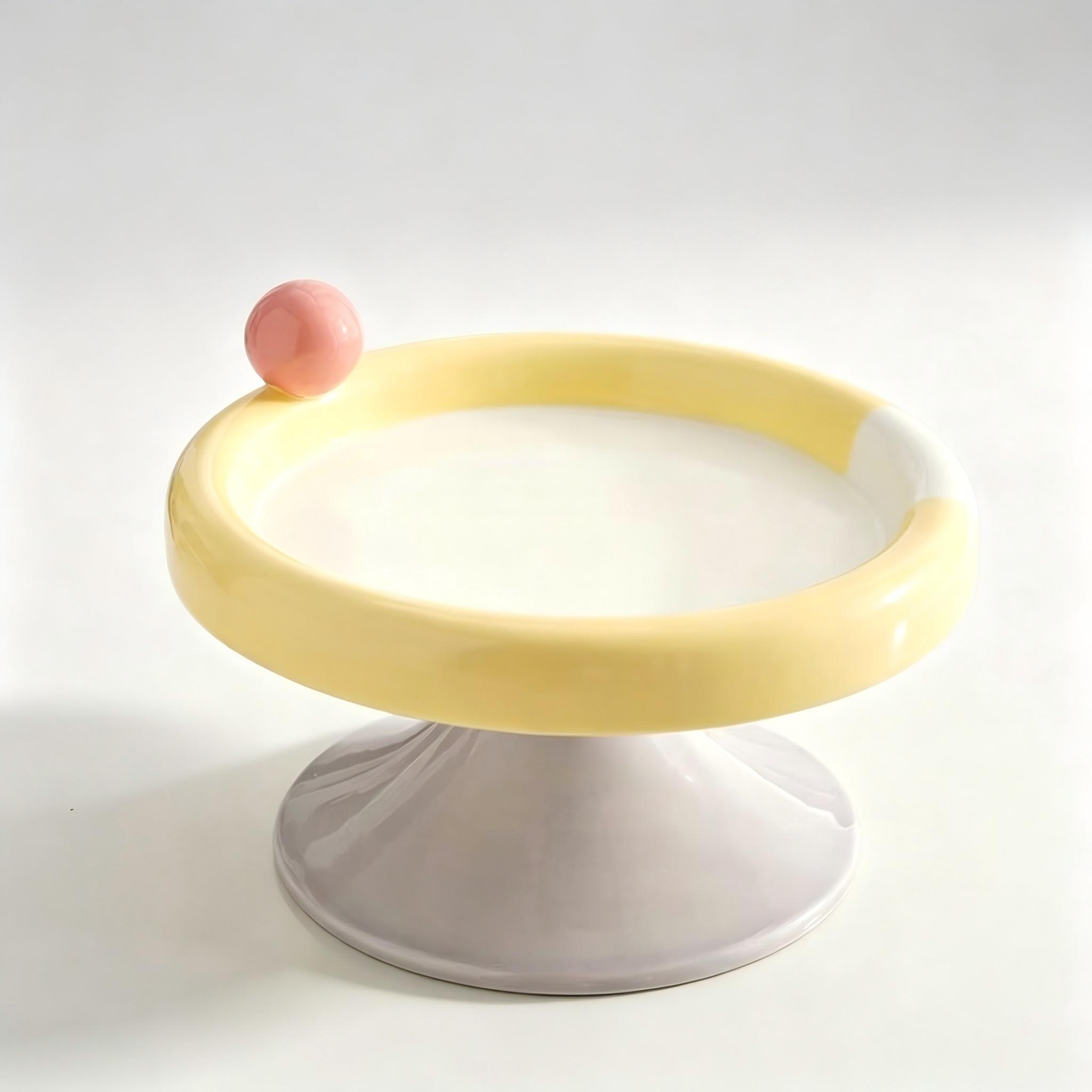 Macaron Color Cute Ceramic Elevated Cat Feeding Bowl, Small Raised Food Dish for Cats and Small Dogs, Reduces Neck Strain