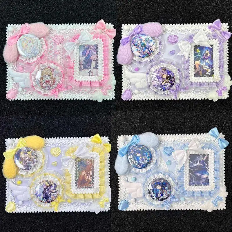 Ita Bag Anime Badge Holder Set Cute Candy Fluffy Dog Ribbon Lace Ita Bag Decorative Accessories Insert Board Badge Display Board
