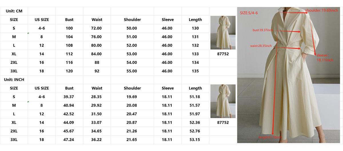 UOOZEE Women's Loose Solid-Color Lapel Midi Dress - Long-Sleeve, Waist-Designed, Pockets, Modest, Comfortable, Long Sleeve Dresses Ideal for Commuting & Formal Occasions, Elegant Dresses For Women