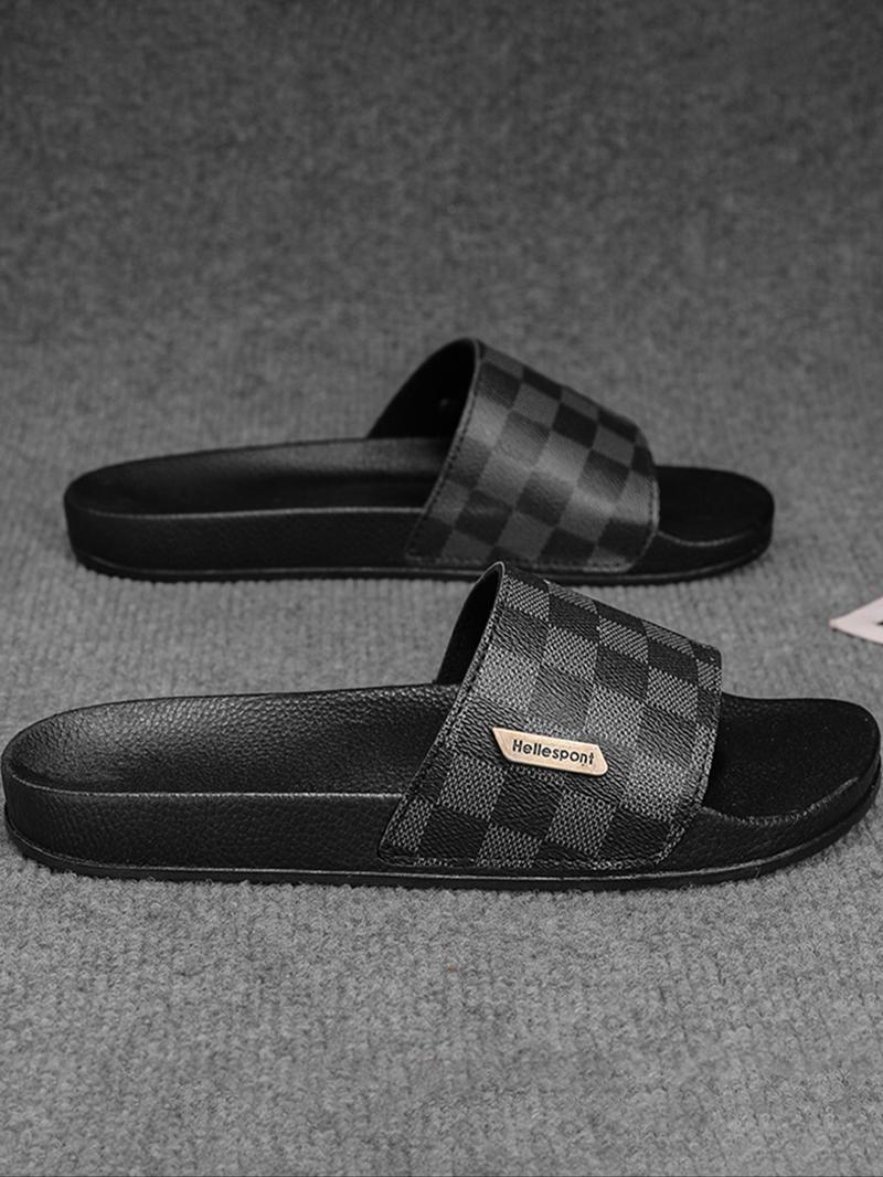 Men's Fashionable Black Slides, Open Toe Slippers, Casual Comfortable Flat Sandals for Beach, Outdoor, Lightweight Breathable Slippers for Daily Wear, Summer Slippers, Footwear