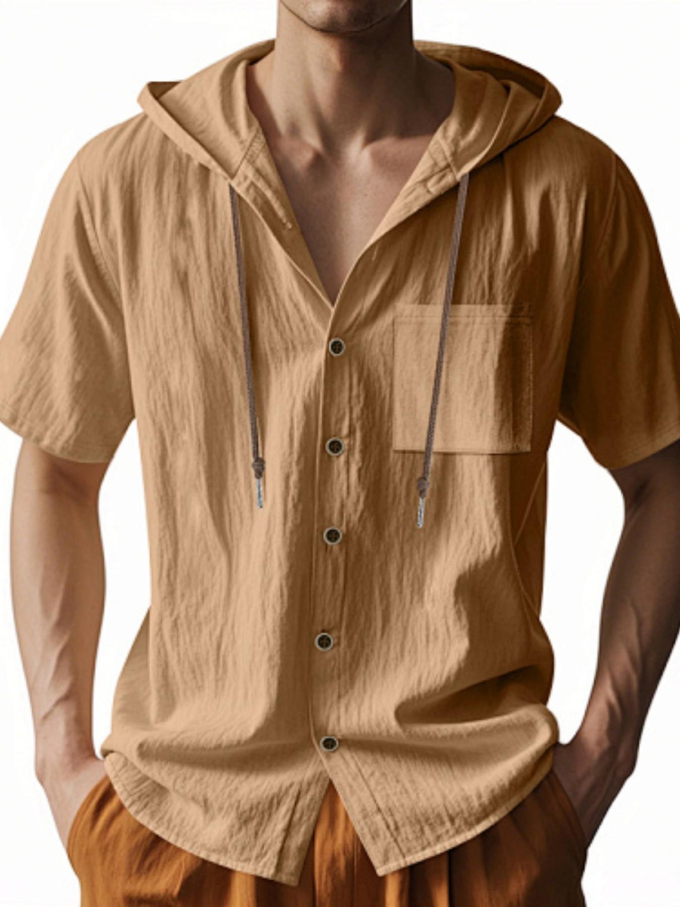 Men's Loose Linen Shirt Long Sleeve Hooded Beach Casual Jacket, Fall Fashion European Style, Trendy Design, Comfortable Fit
