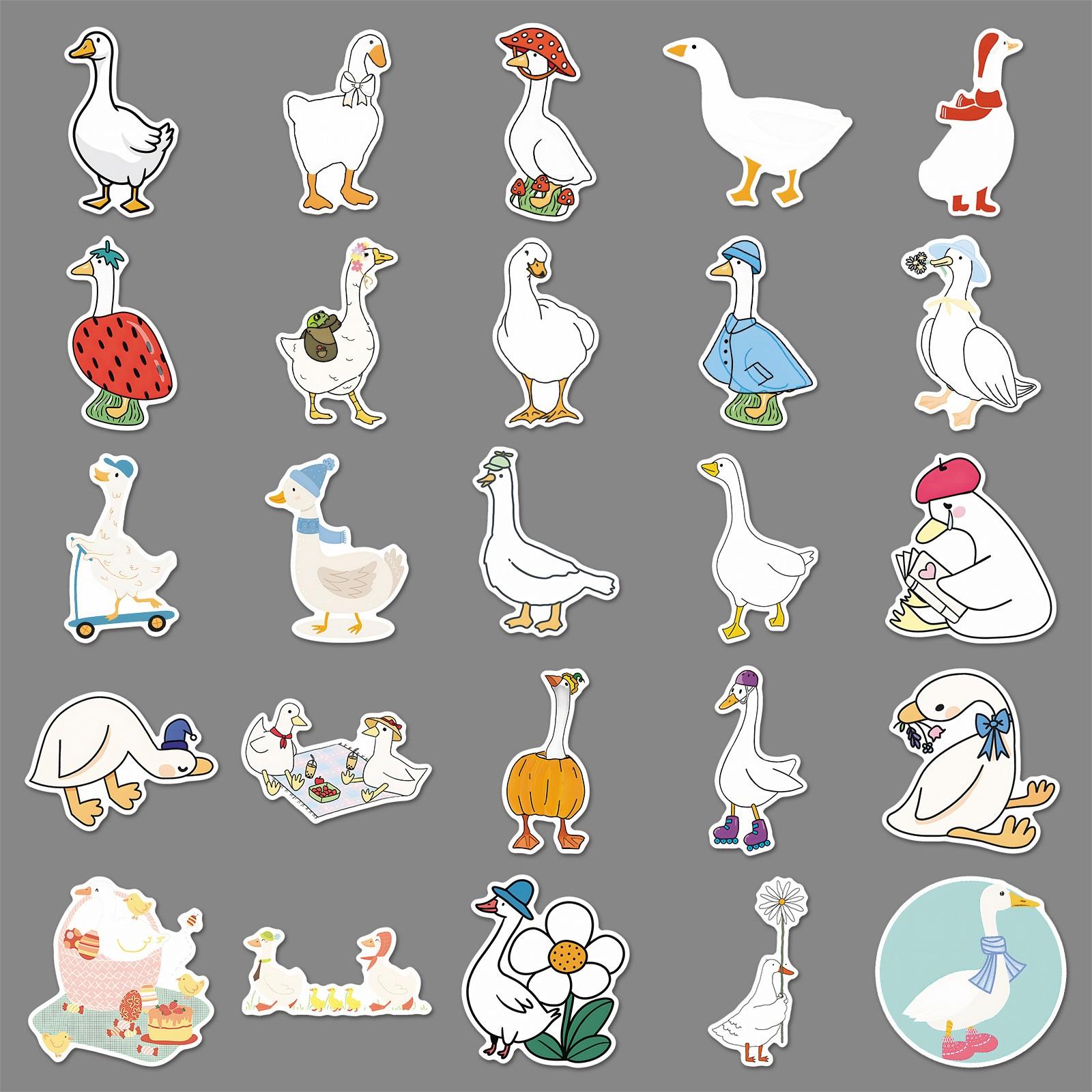 50pcs Cute Goose Stickers, Kawaii Goose Waterproof Vinyl Decals, Cartoon Animal Stickers for Laptop, Water Bottle, Luggage, DIY Scrapbook