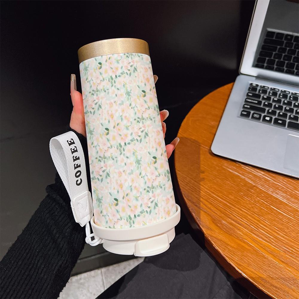 Abstract Floral Coffee Cup, Portable Insulated Tumbler, Keeps Drinks Hot/cold, Boho Style, Ideal for Office, Travel, Sports, Golf