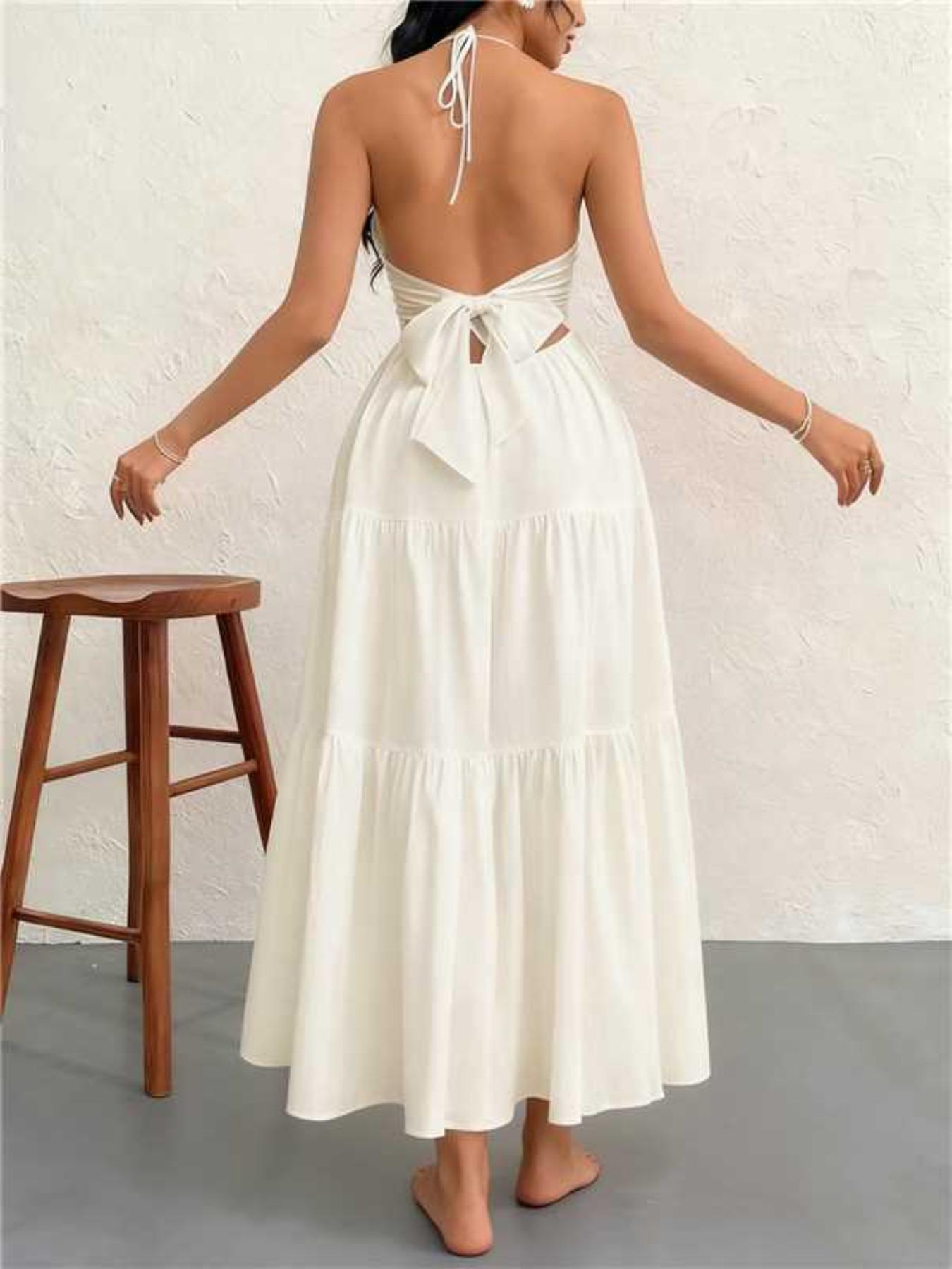 Women's Plain Dress, Summer Clothes Women, Casual Sleeveless Backless Dress for Beach Holiday Vacation, Ladies Summer Clothes