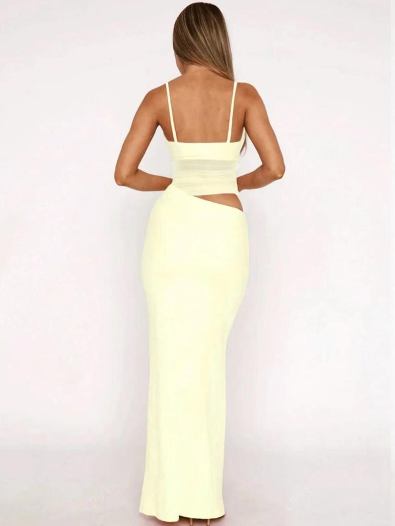 Women's Solid Sheer Cami Dress, Elegant Adjustable Spaghetti Strap Maxi Dress for Party Club Dating Wear, Ladies Summer Clothes