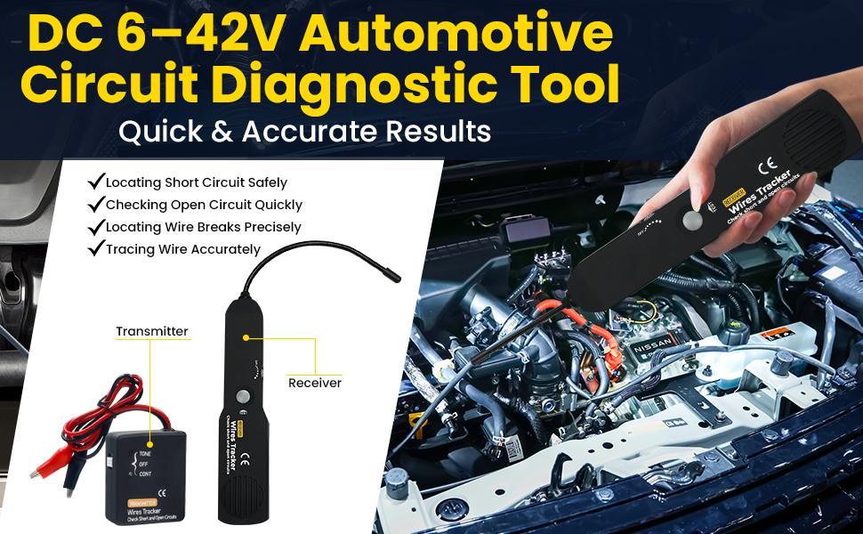 Automotive Circuit Tester, 6-42V Digital Car Wire Tracker with Short & Open Circuit Finder, Cable Continuity Tester for Vehicle Electrical Repair Diagnostics