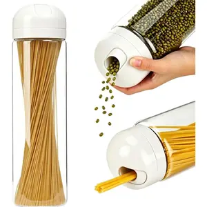 67 oz Glass Spaghetti Storage Jar with Measuring Dispenser Lid, Airtight Tall Borosilicate Pasta Container, Food Canister for Pantry Organization, Green
