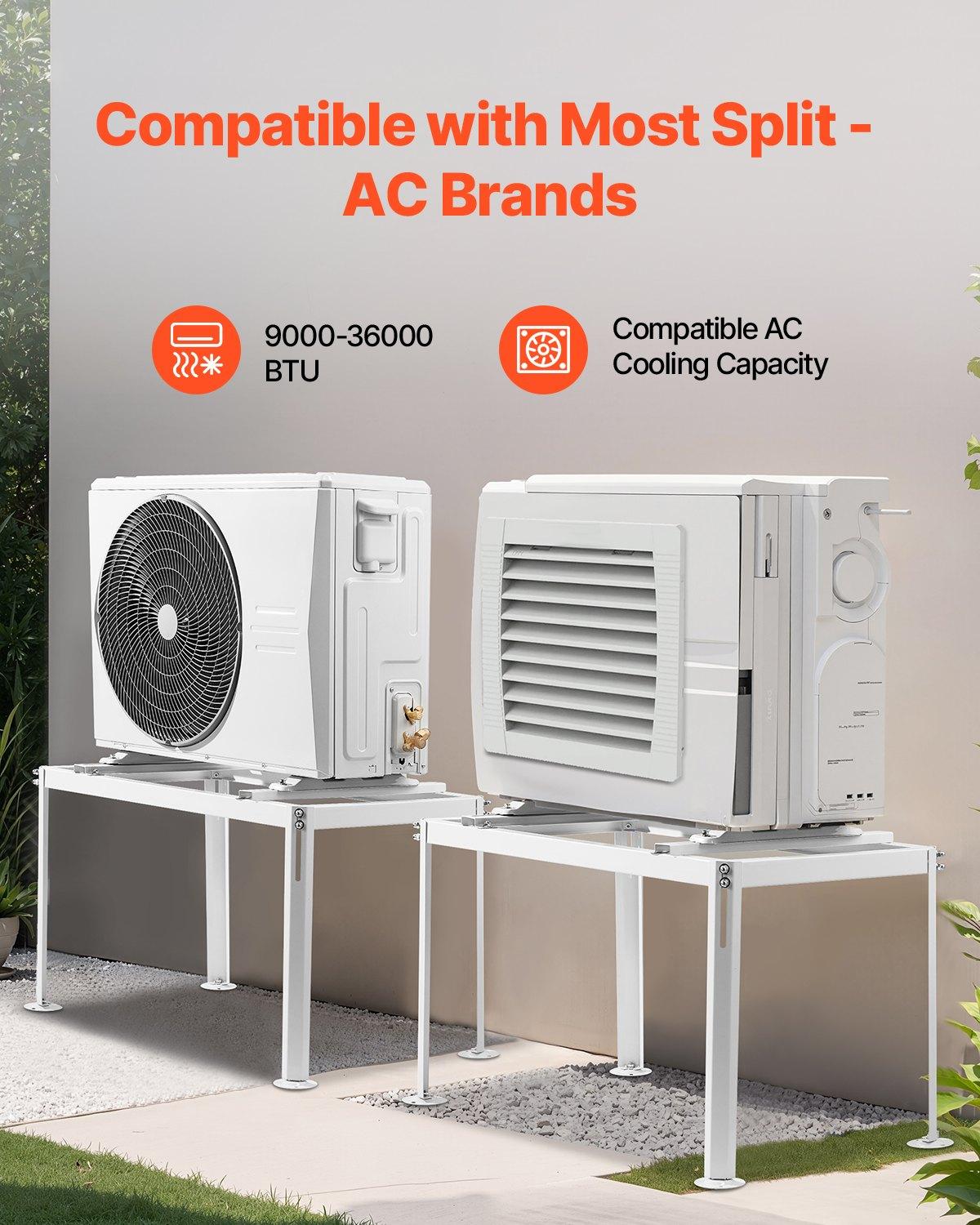 VEVOR Mini Split Ground Stand, Adjustable Anti-Vibration Mini Split Stand for 9000-36000 BTU Ductless Air Conditioner Heat Pump, Heavy Duty AC Base Bracket Floor Mount w/ 661LBS Max. Load Capacity