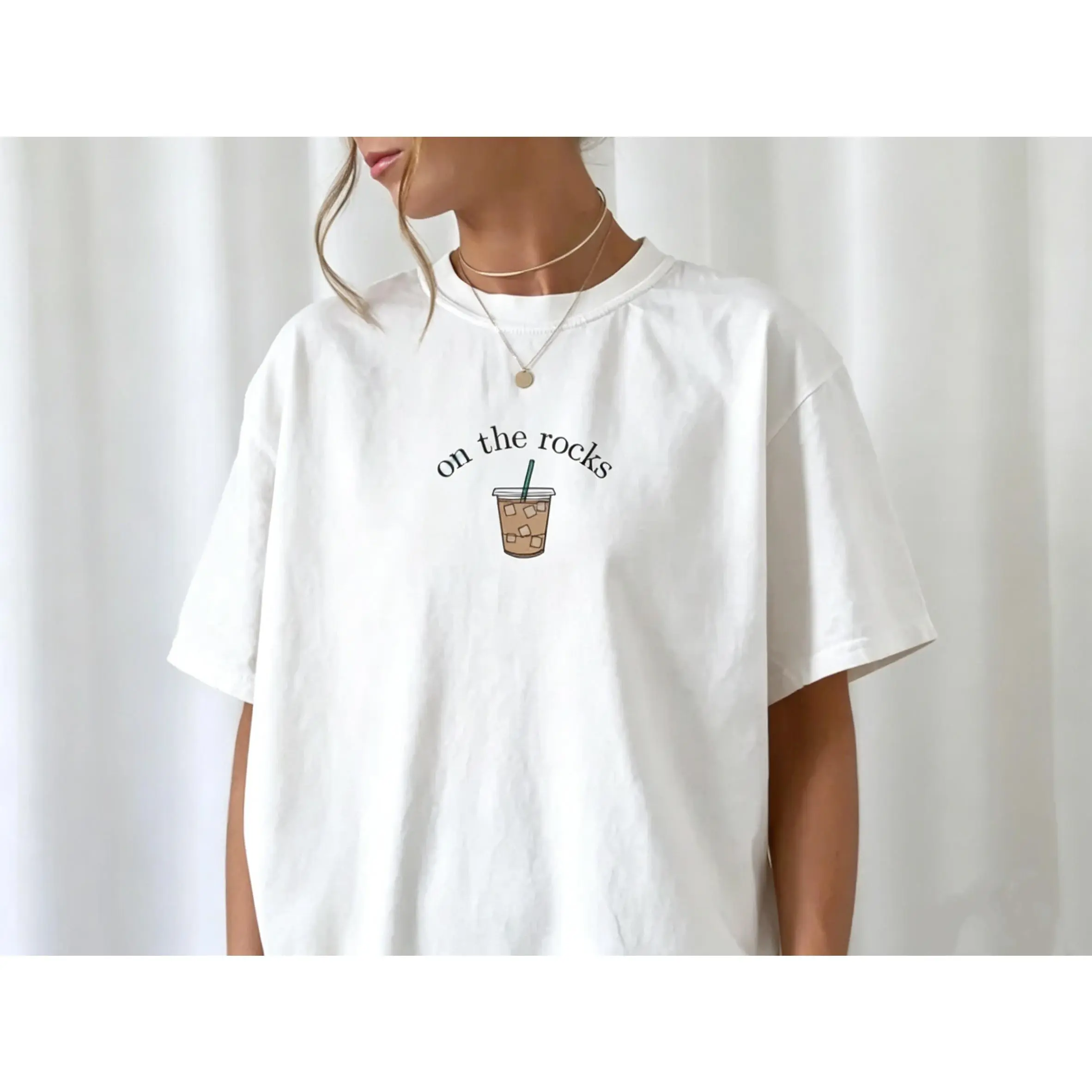 Coffee Lover T Shirt On The Rocks Iced Coffee Print Breathable Cotton Top Casual Womenswear Soft