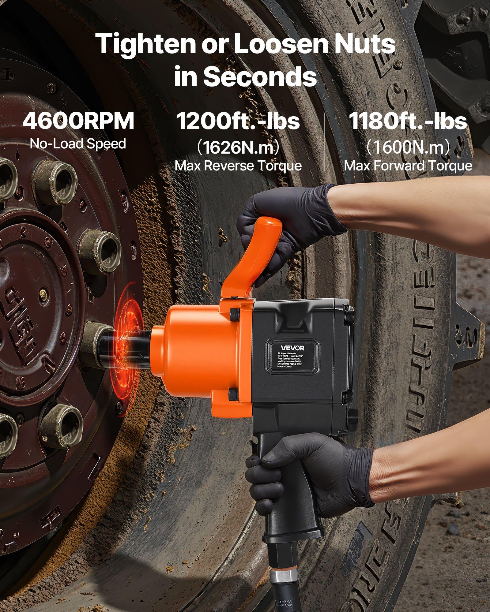 【Summerfinds】VEVOR 1 Inch Air Impact Wrench, Up to 1200 ft-lbs Nut-Busting Torque, 16.4 lbs Lightweight Pneumatic Impact Gun with Double Handles for Heavy Duty Repairs and Maintenance