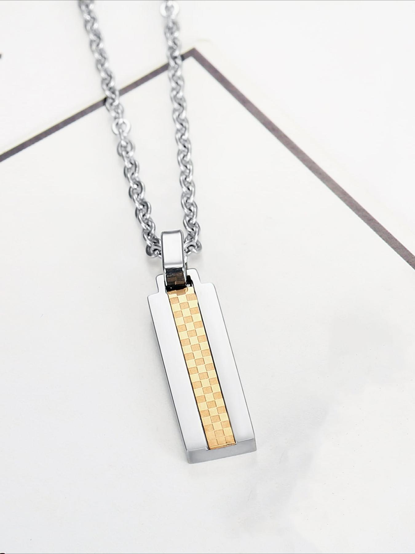 Checkered Square Pendant Necklace, Stainless Steel Does Not Fade, Fashionable and Trendy Accessory, Versatile for Daily Use