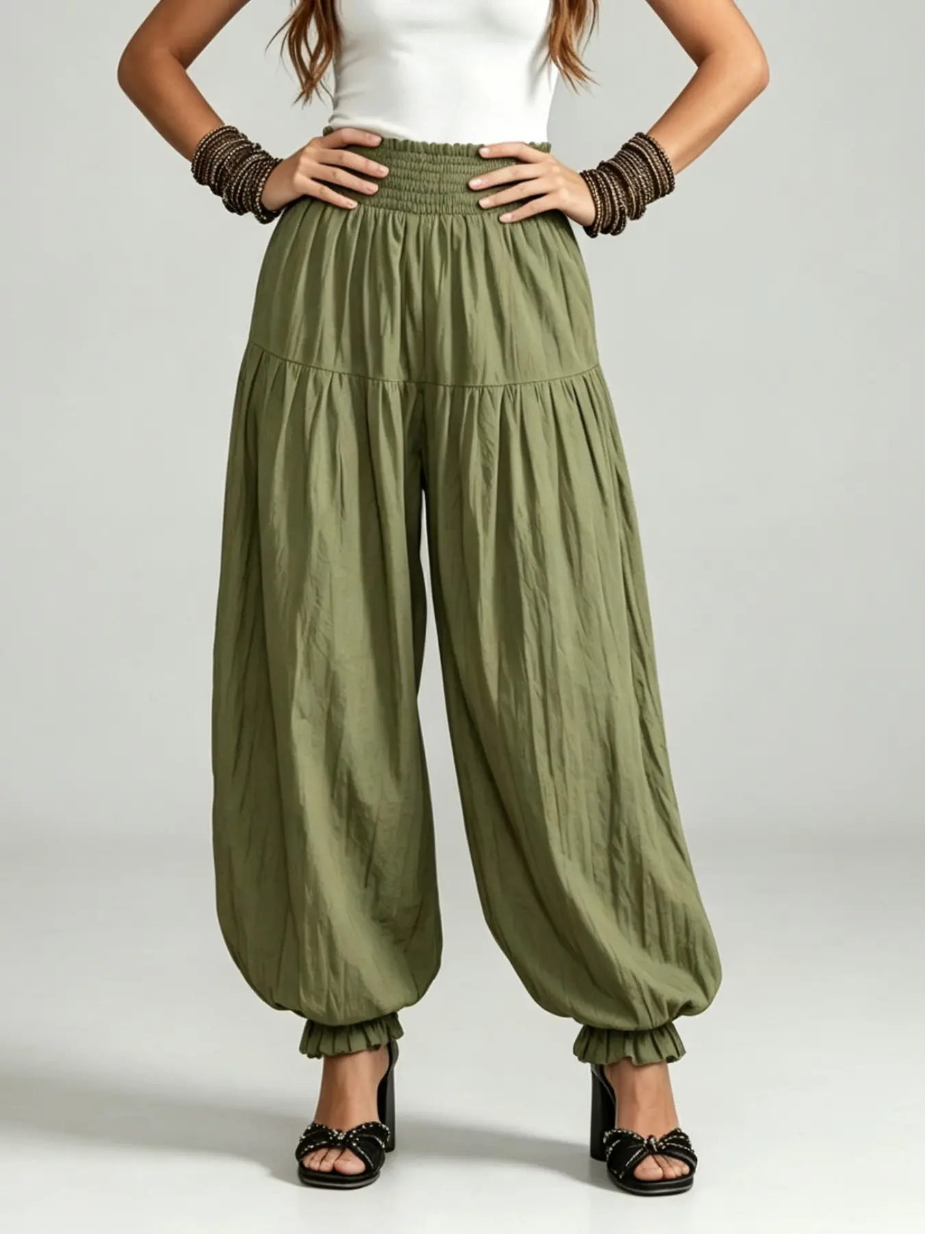 2026 Summer Boho Harem Pants, Women High Waist Ruffle Elastic Waist, Loose Balloon Joggers, Lightweight Casual Beach Vacation Trousers