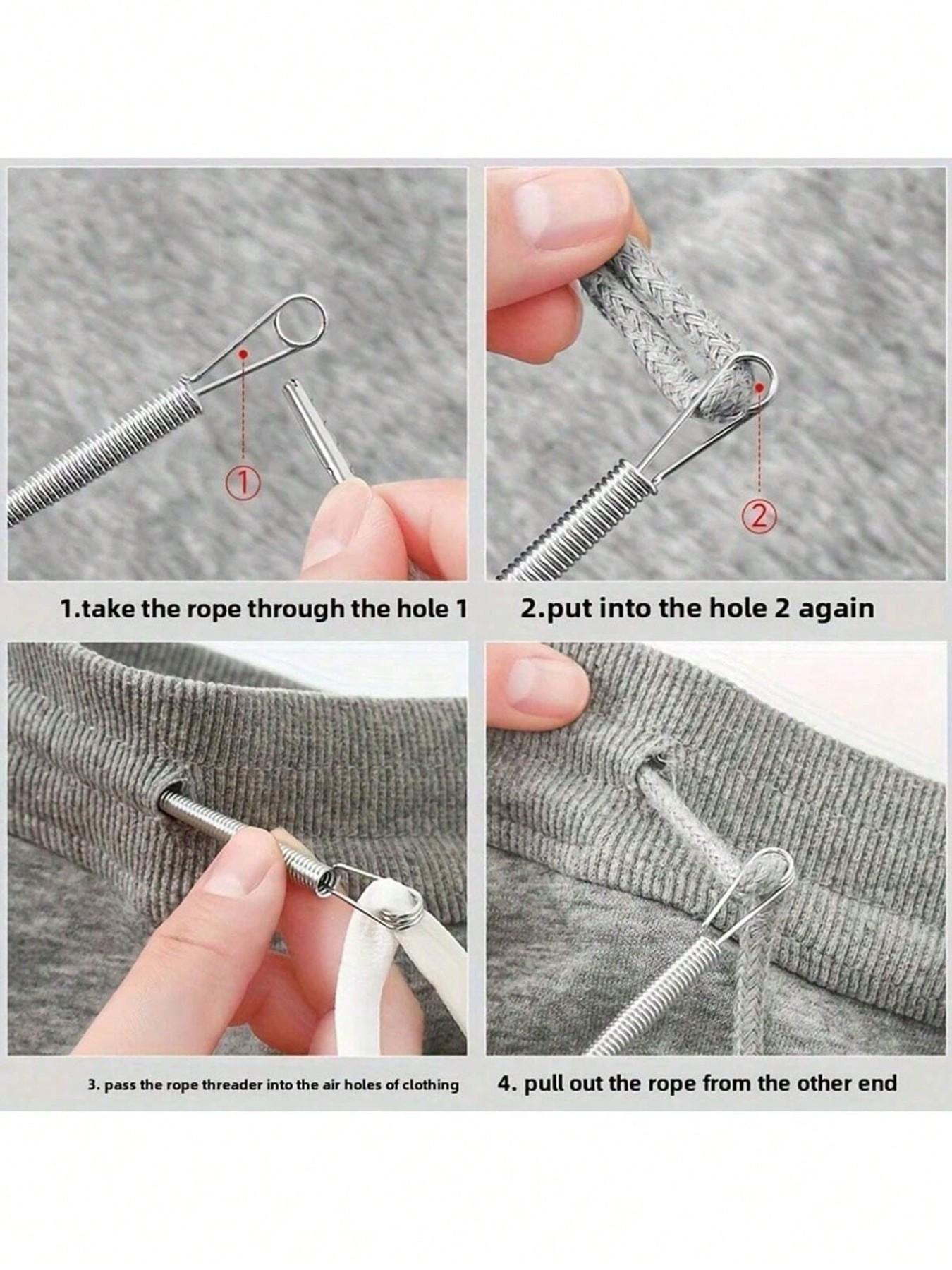 Spring-Loaded Flexible Drawstring Replacement Tool | 2-In-1 Elastic Band Inserter For Pants, Hoodies & Skirts | Home Essentials Kit With Waistband Stringer, No-Sew DIY Helper | Christmas Gift For Women (Steel Spring, Bendable Guide Tip)