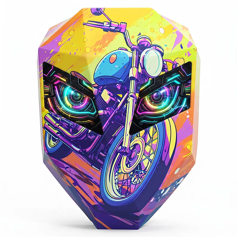 LED Knight Biker Expandable Laptop Backpack for Adult Males - High Visibility Neon Yellow-Purple Gradient PVC Hard Shell, Zip-Closure 15.6" Pack, Smart Wireless Programmable Screen Bag with USB, DIY Animation Tech Gift (No Power Bank)