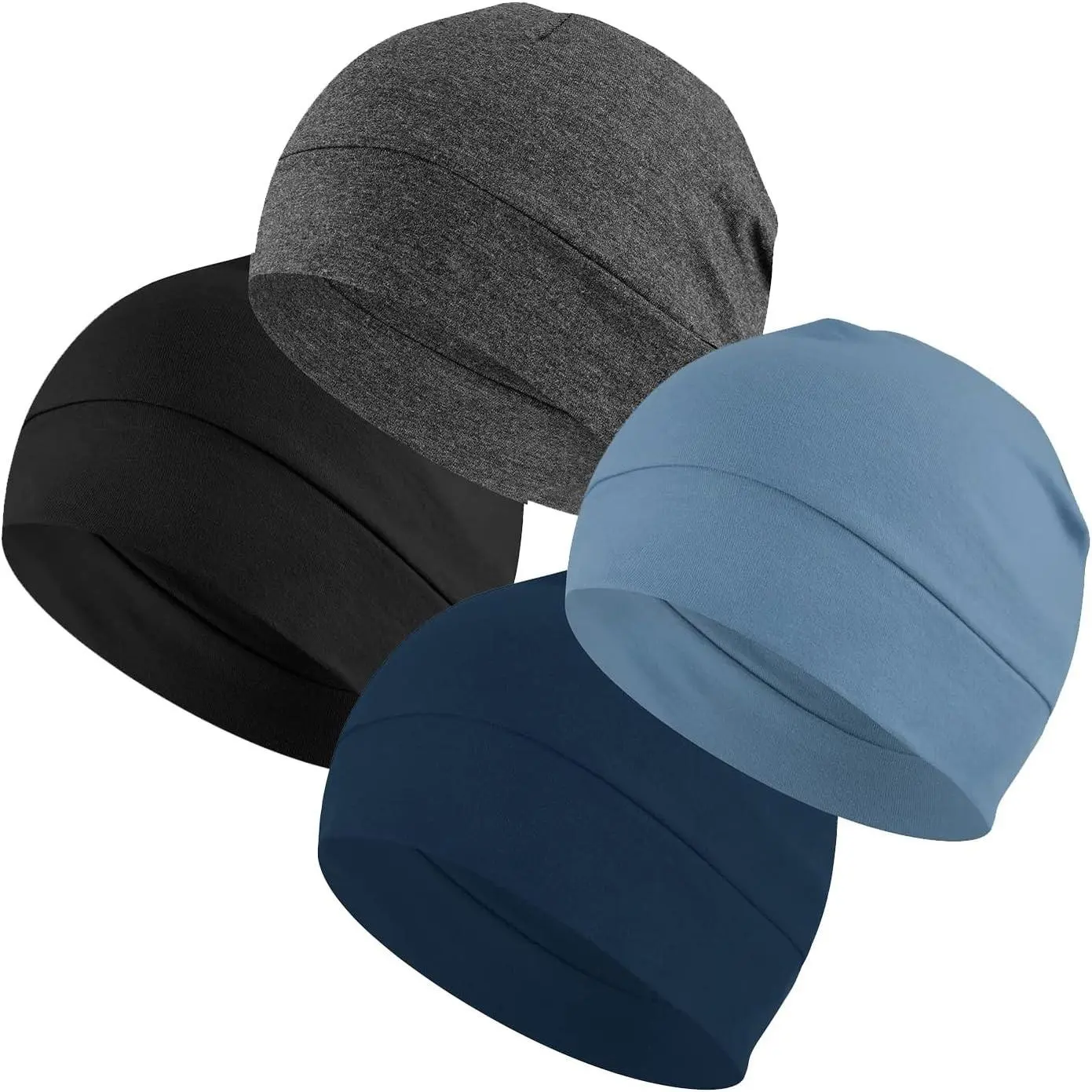 100% Cotton Skull Cap Beanie - Short, One Size, All Seasons, Soft, Lightweight, Breathable Men's/Women's Head Cover, Helmet Liner for Cycling, Wicking CPAP Chemo Bald Nightcap