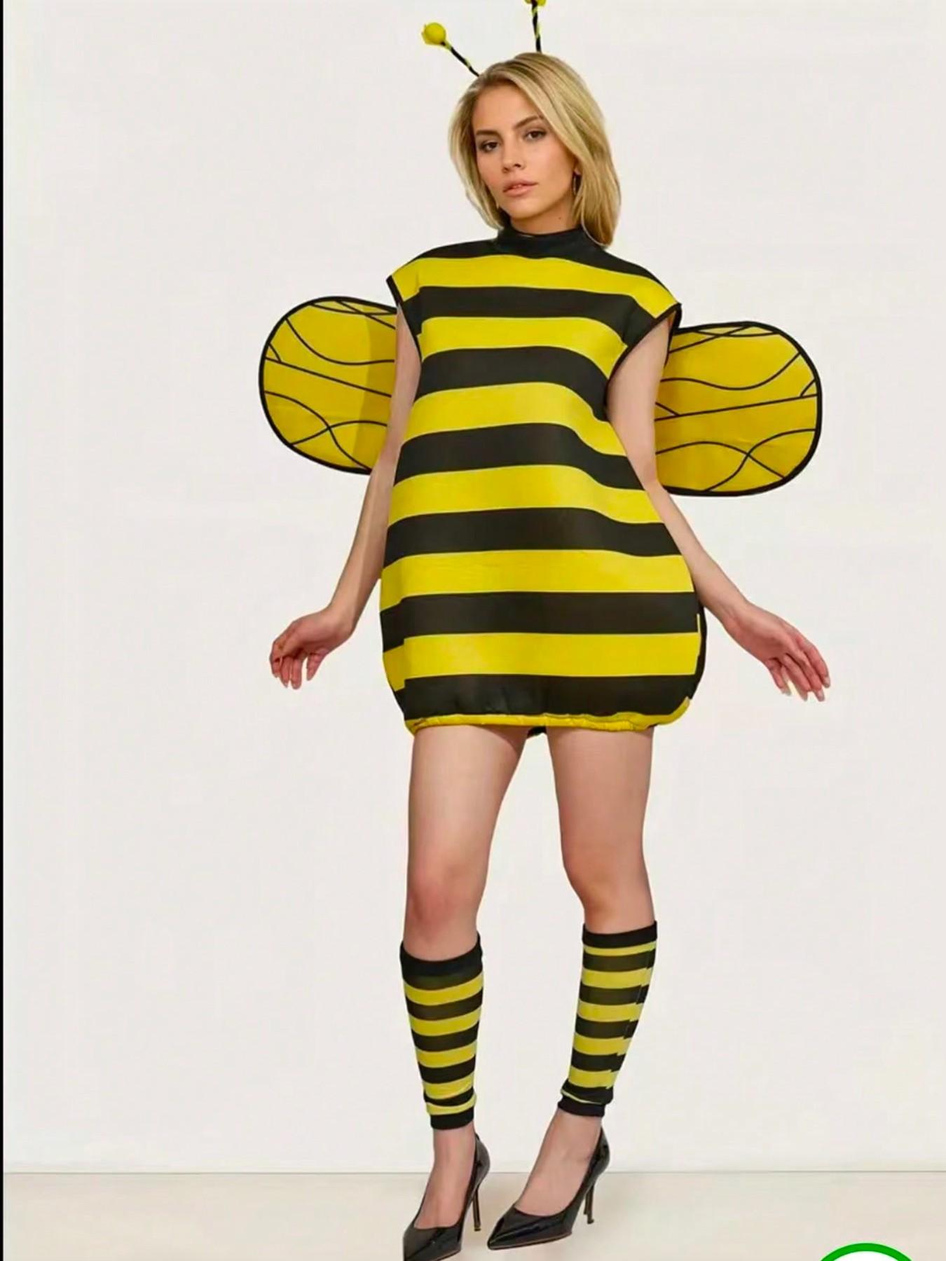 Cute Bee Costume Set, Includes Hairband/winged Skirt/sock Pouch, Perfect for Holiday Performances and Bee-Themed Parties