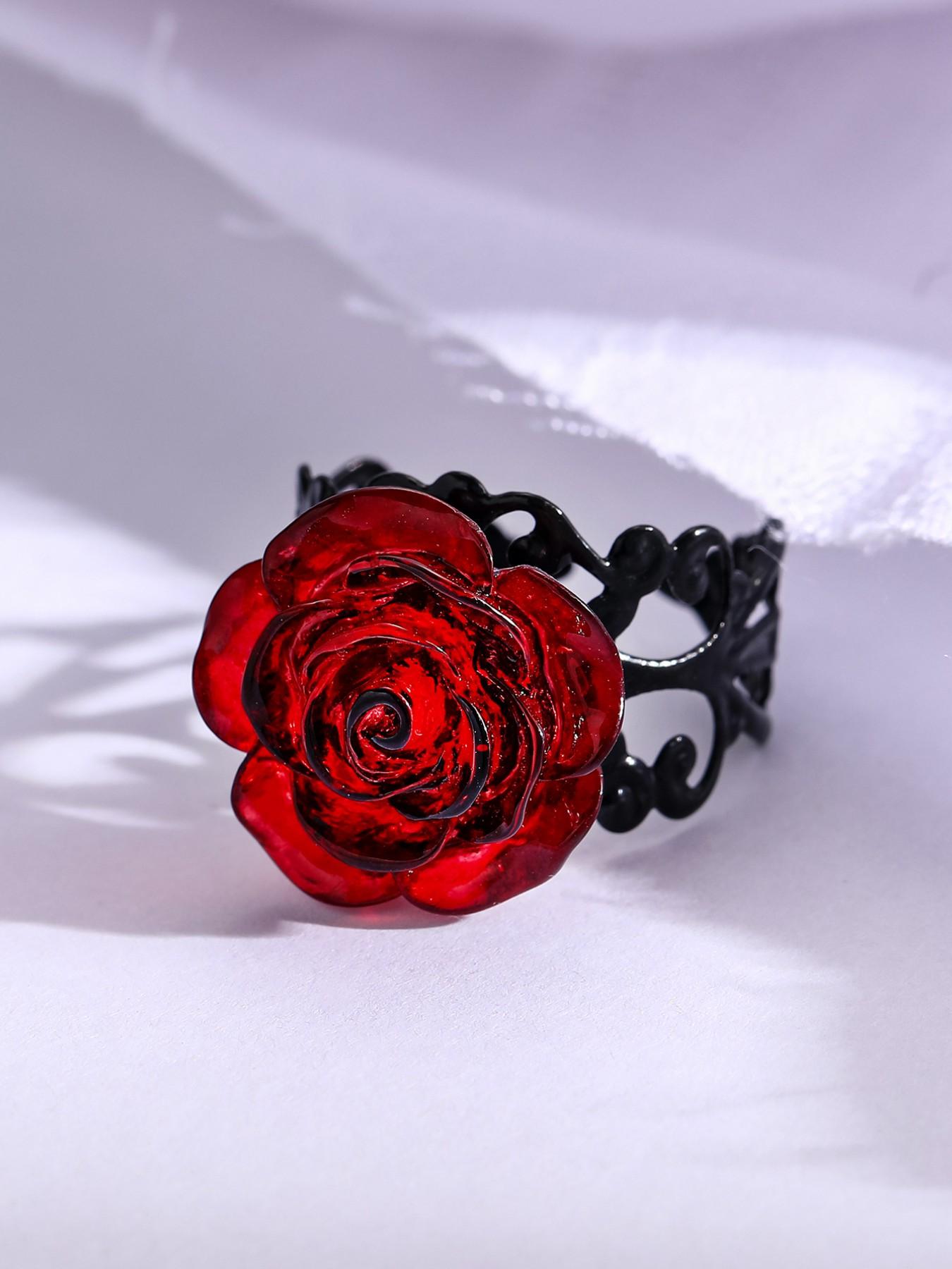 Gothic Rose Witchcraft Pagan Style Alloy Adjustable Women's Ring, Unique Gothic Jewelry for Women, Perfect Gift for Occult Lovers