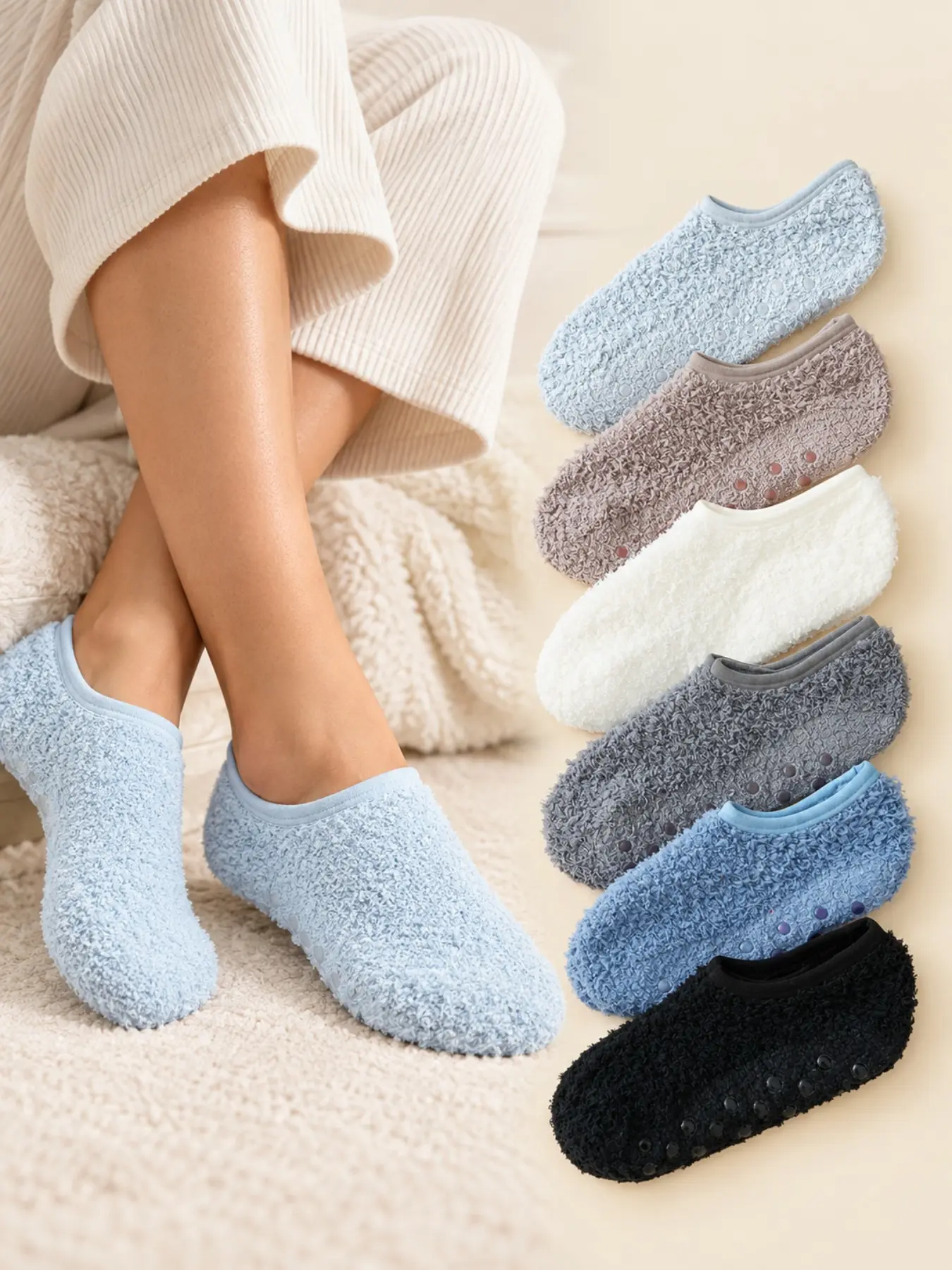 6 Pairs Fuzzy Slipper Socks for Women Warm Cozy Non-Slip Grips Socks Fluffy Cozy Soft Thick Socks for Home Sleep Casual Socks