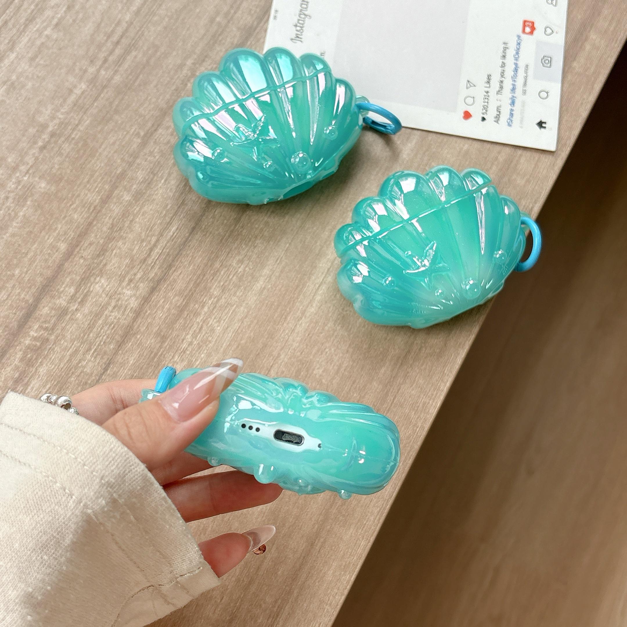 AirPods 4 & Pro3 Earphone Case, Blue Shell Style, Electroplating Process, Protective Case for Girls, Sea Shell Pendant Design