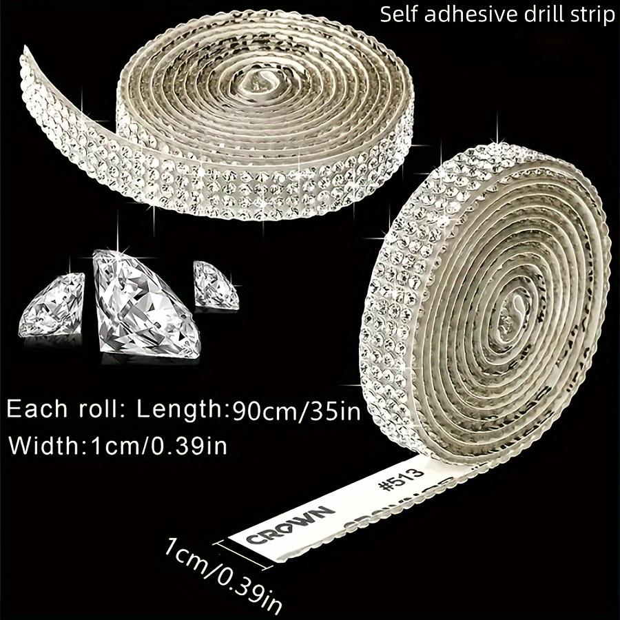 0.9cm Wide 91cm Long Crystal Self-adhesive Strip, Rhinestone Strip Decorative Strip, Clothing Sewing Accessories, Clothing Color DlY Ribbon Sticker, Rhinestone Tape Roll, Used For DIY Crafts, Wedding Party Decoration, Car Phone Clothing Bag Decoration