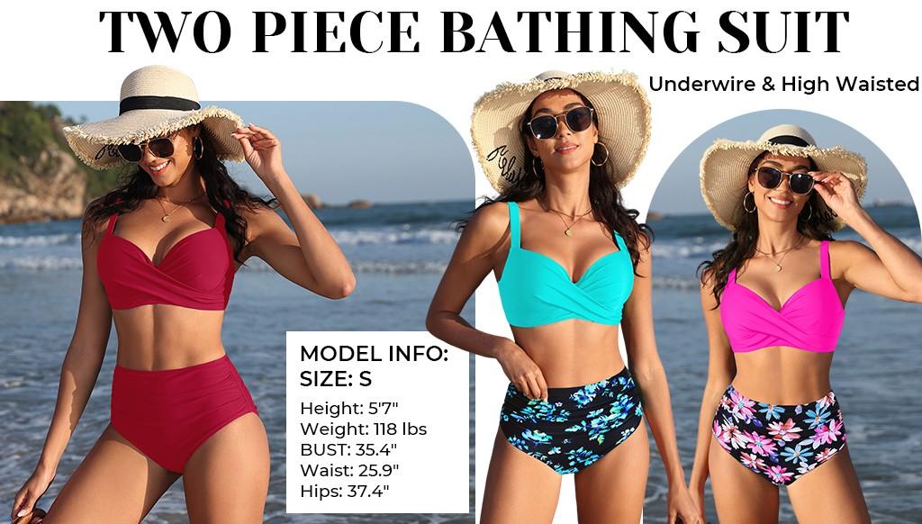 Aqua Eve Women Underwire Bikini Set - High Waisted Two Piece Swimsuit Tummy Control Bathing Suit Push Up Swimwear