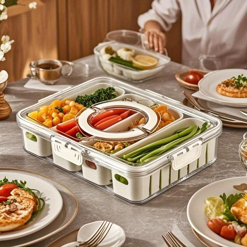 4-Compartment Food Storage Box, Food-Grade Sealed Organizer, Refrigerator Storage, Fridge Storage Container, Portable Picnic Container, Fruit Snack Spice Keeper