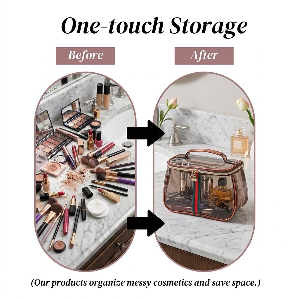 Waterproof Semi-Transparent Storage Bag, Transparent Vanity Bag, Clear Cosmetic Bag, Makeup Pouch, Wide Handle Design, Non-Slip, Fashion Luxury Gift, Suitable for Toiletries, Cosmetics, Towels, Makeup Organizer Pouch